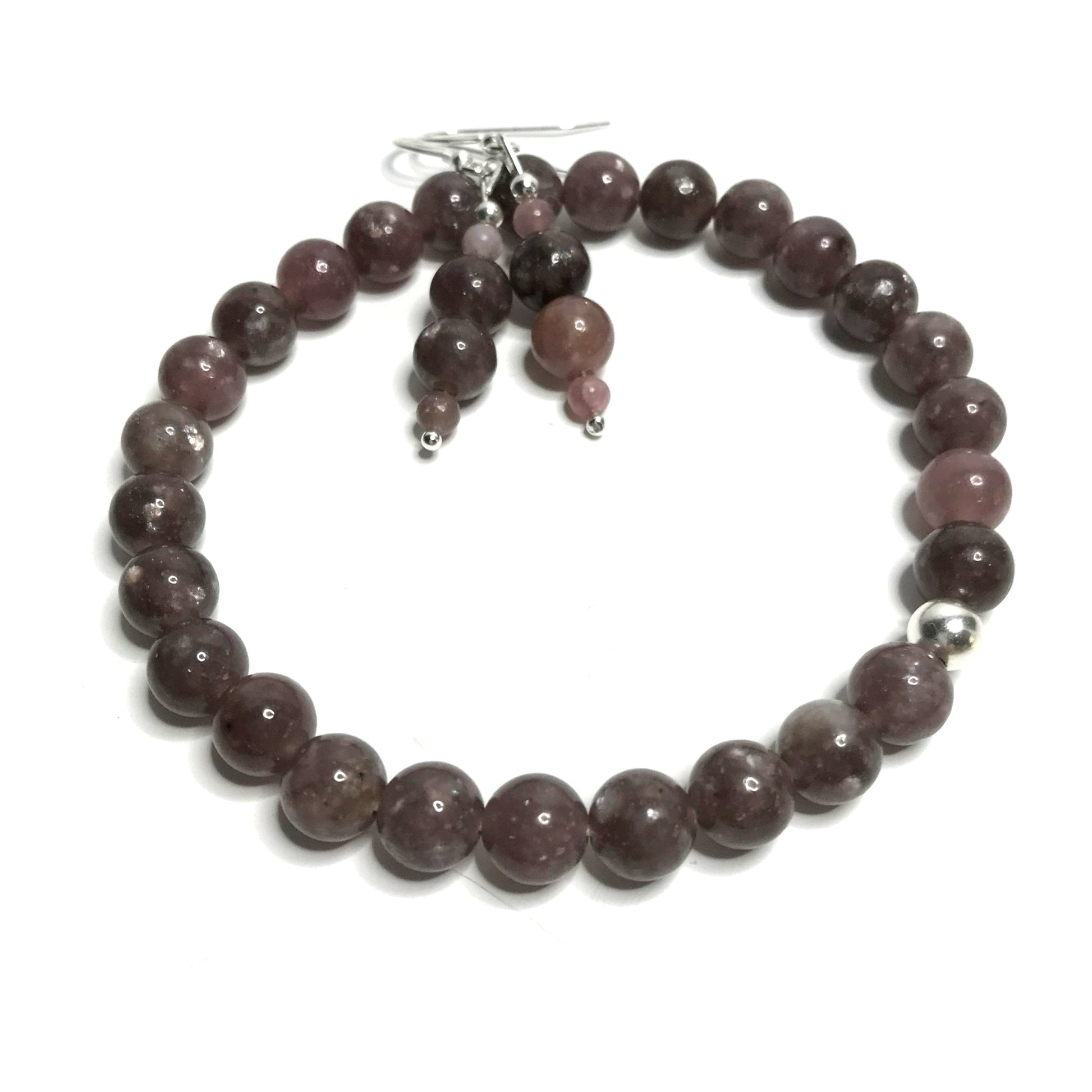 Lepidolite bracelet and matching earrings set