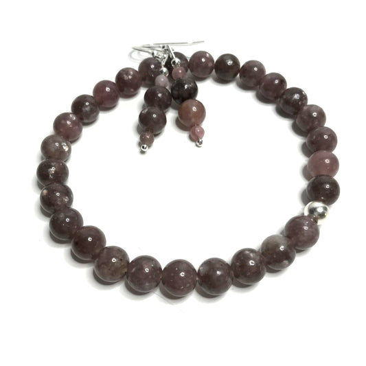 Lepidolite bracelet and matching earrings set