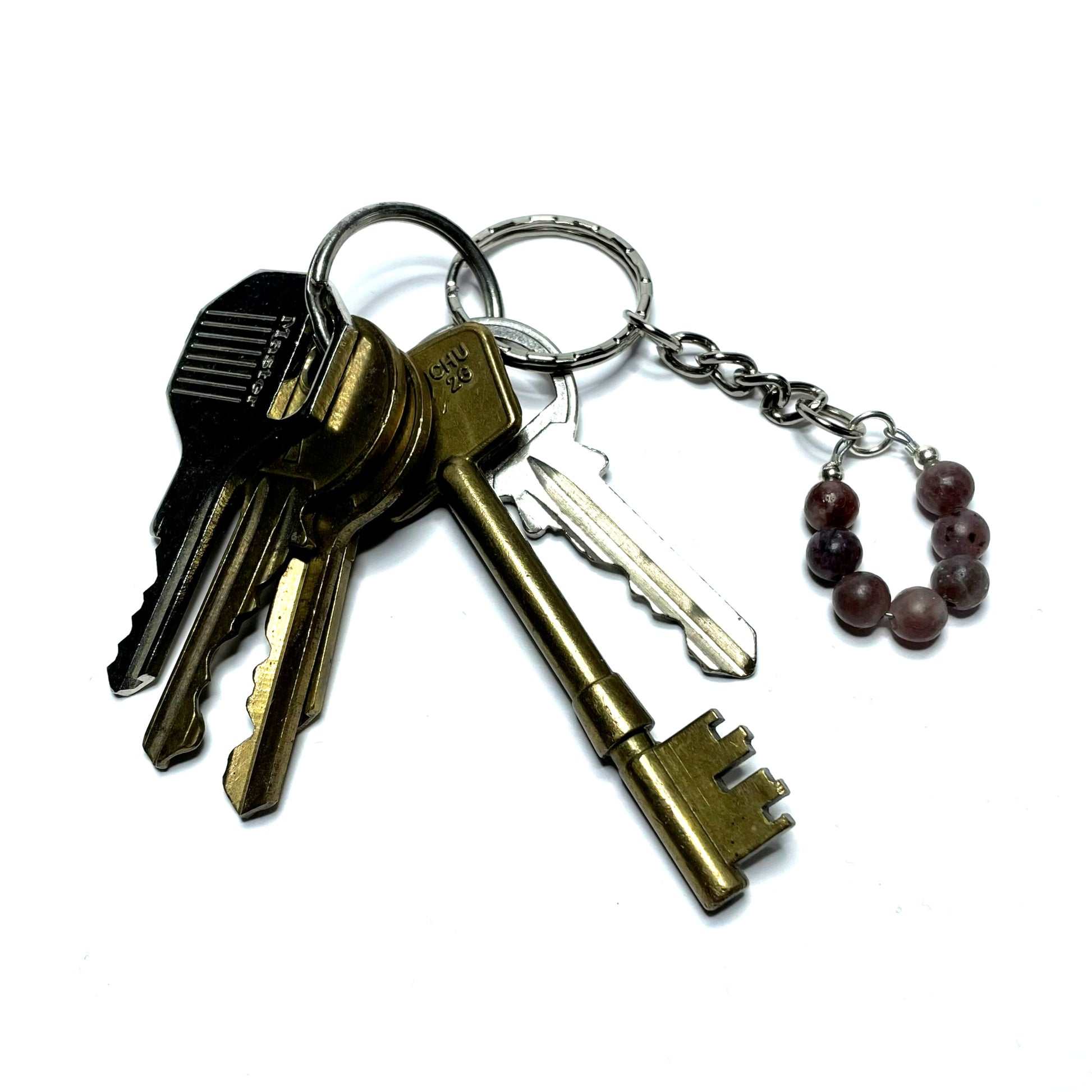 Lepidolite crystal keychain with keys