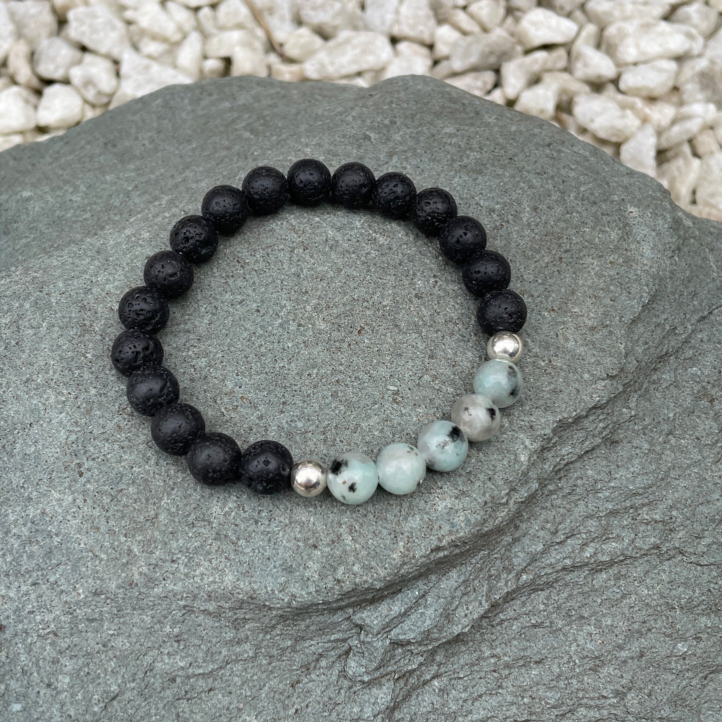 Lotus jasper with lava rock crystal bracelet