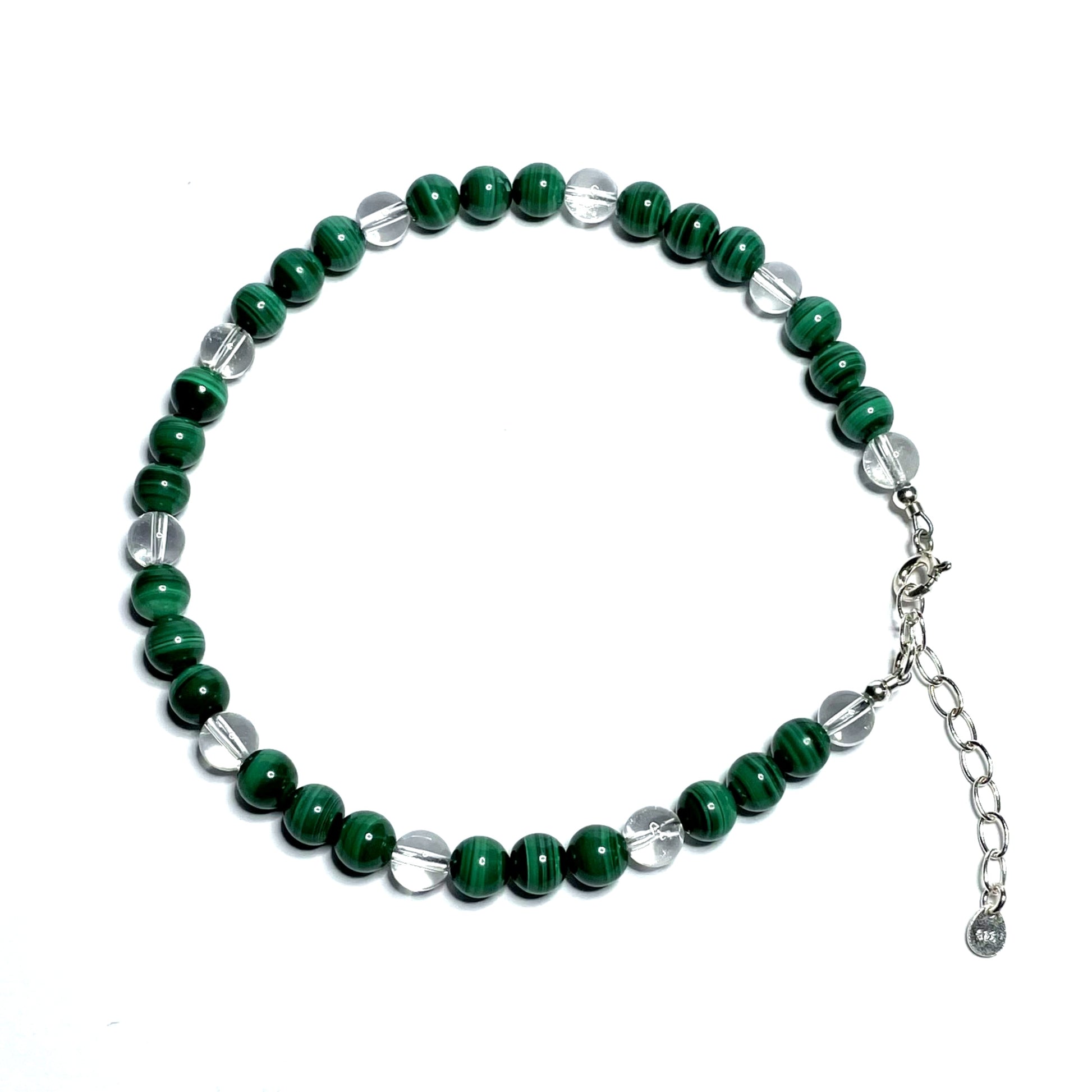 Green gemstone anklet with sterling silver extender chain