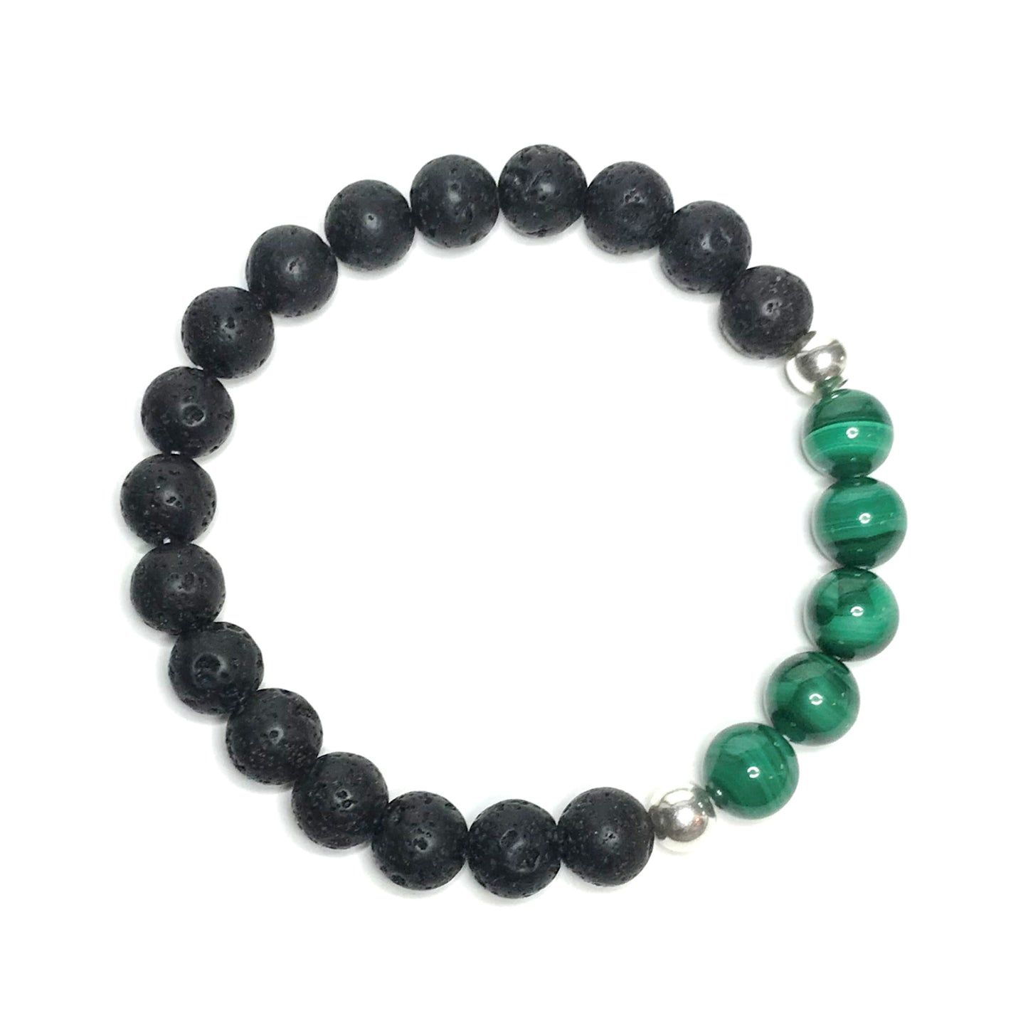 Green gemstone and lava beaded stretch bracelet