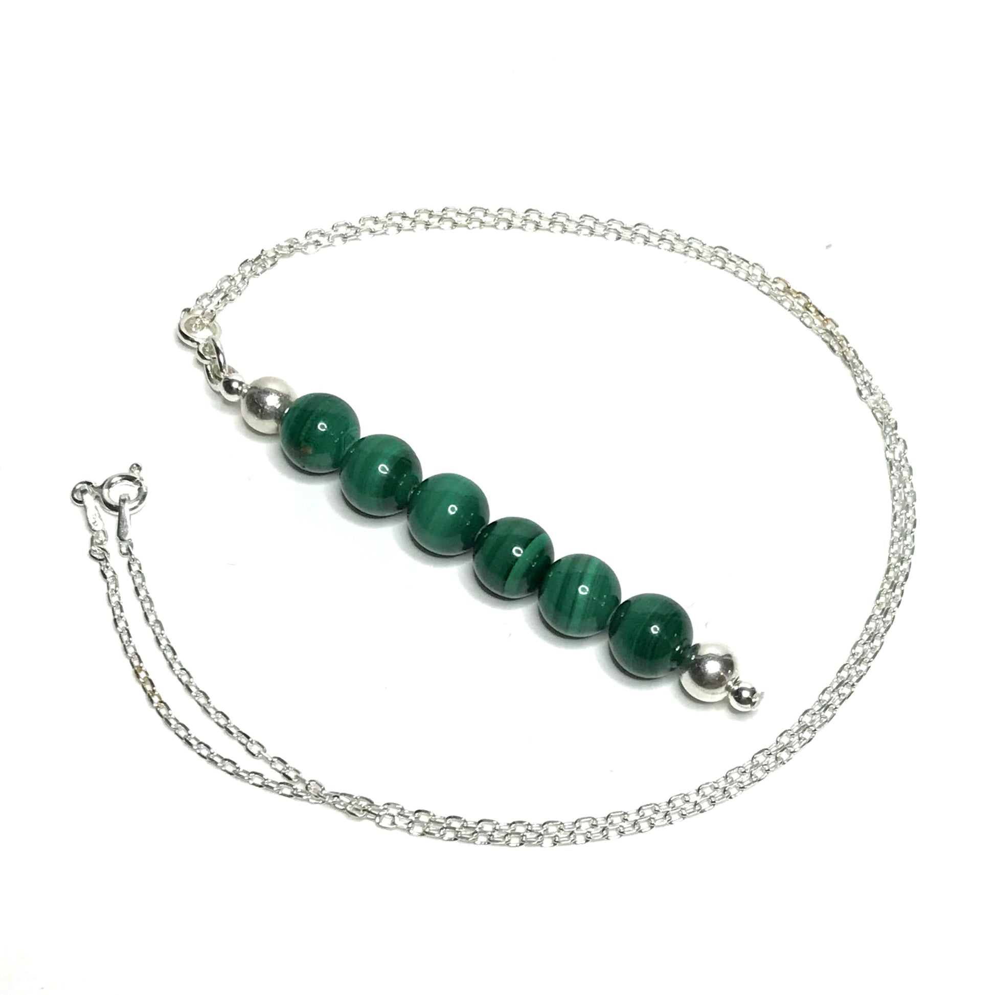 Green gemstone beaded pendant on a sterling silver chain