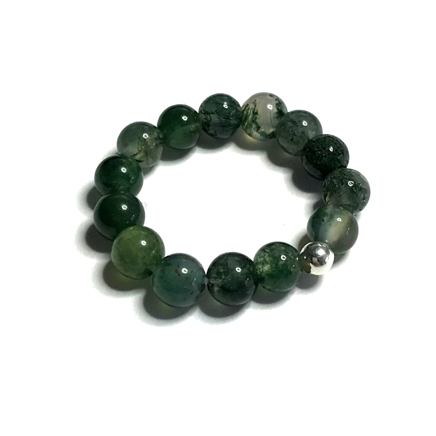 Moss agate beaded stretch ring