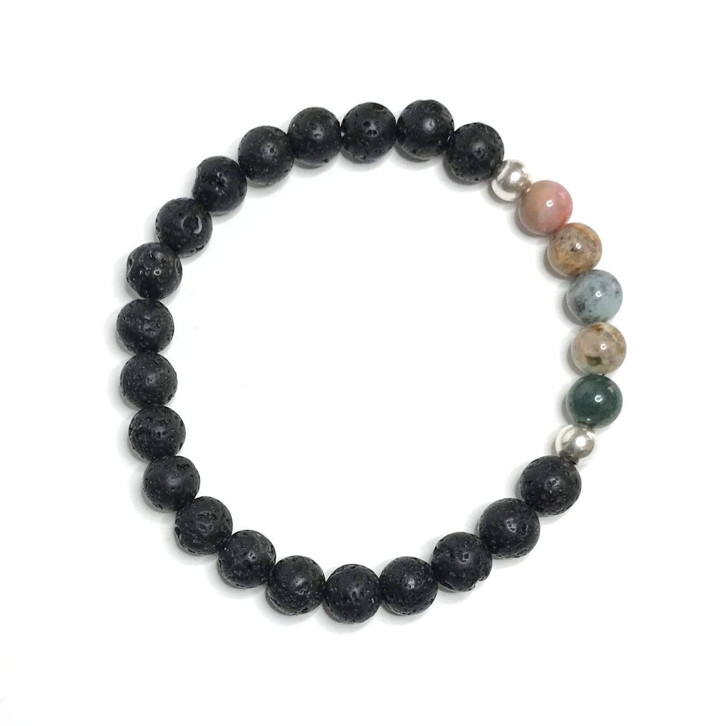 Ocean jasper beaded stretch bracelet with lava