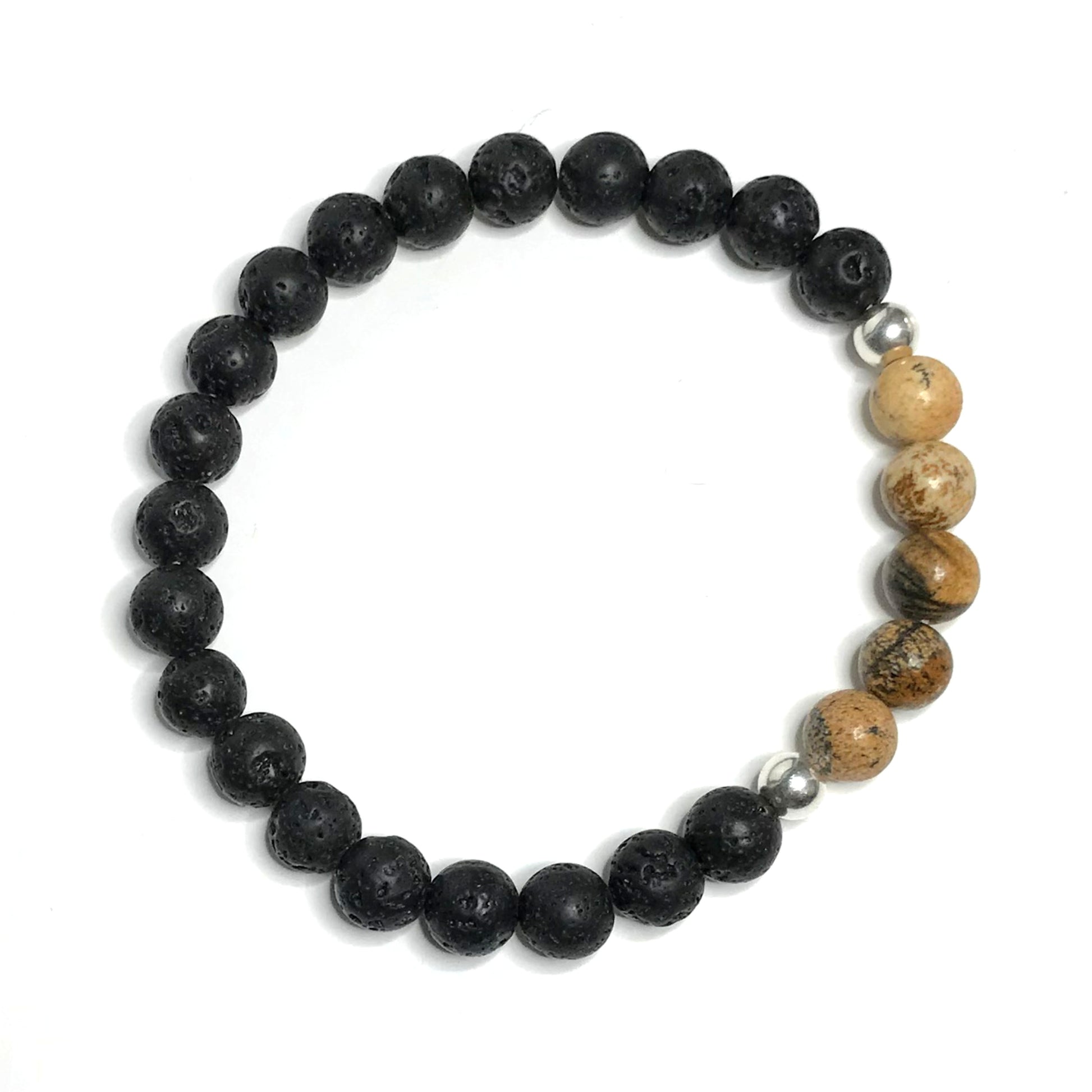 Picture jasper beaded stretch bracelet with lava rock