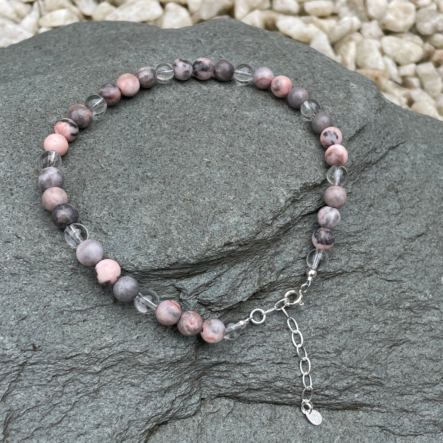 Pink zebra jasper gemstone anklet