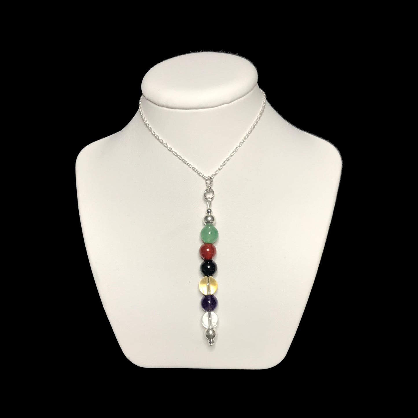 Positivity gemstone pendant necklace on stand