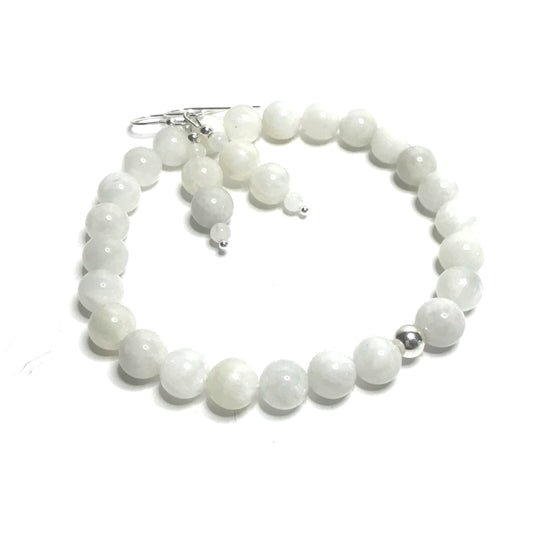 Rainbow moonstone bracelet and earrings set