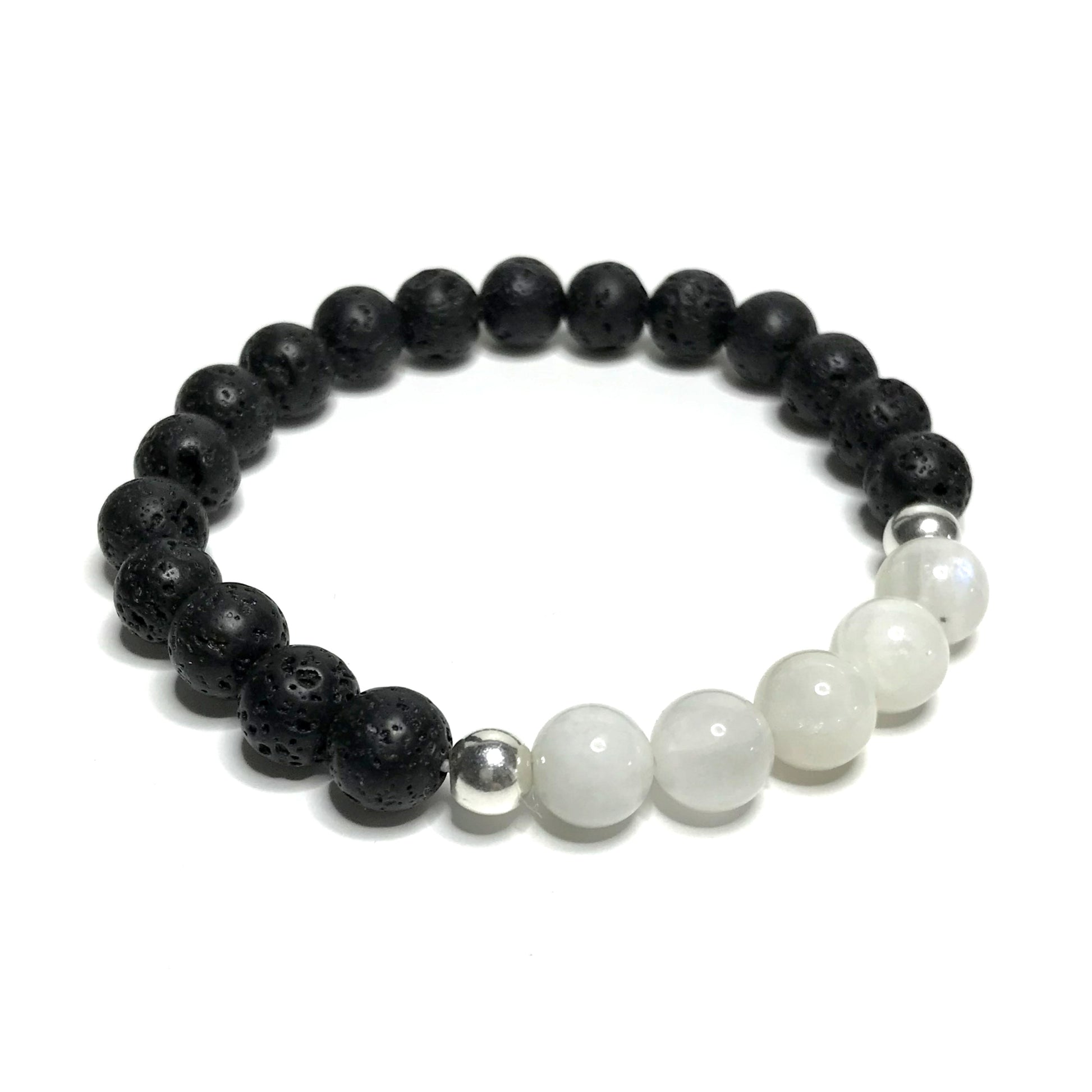 Rainbow moonstone with lava rock bracelet