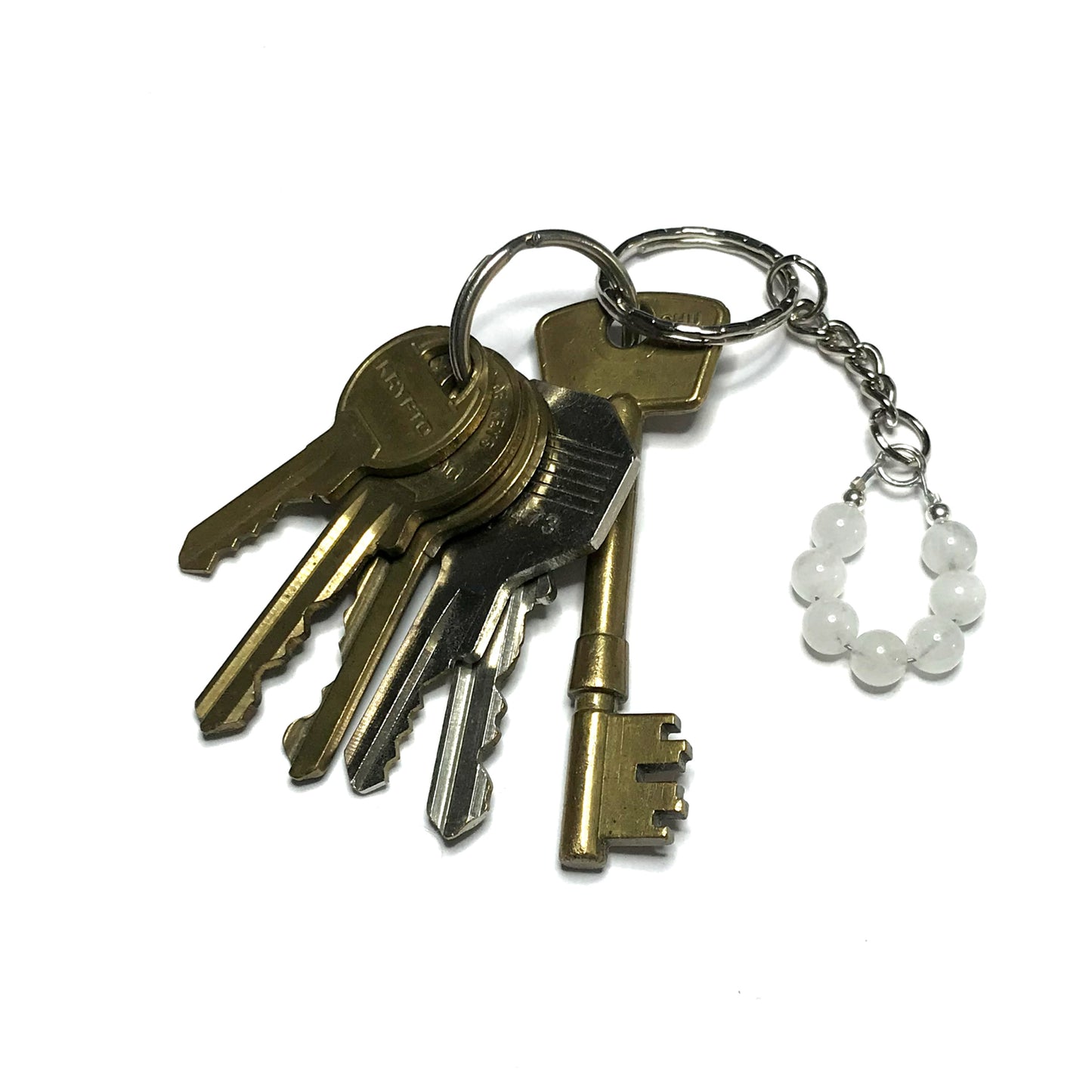 Rainbow moonstone crystal keychain with keys