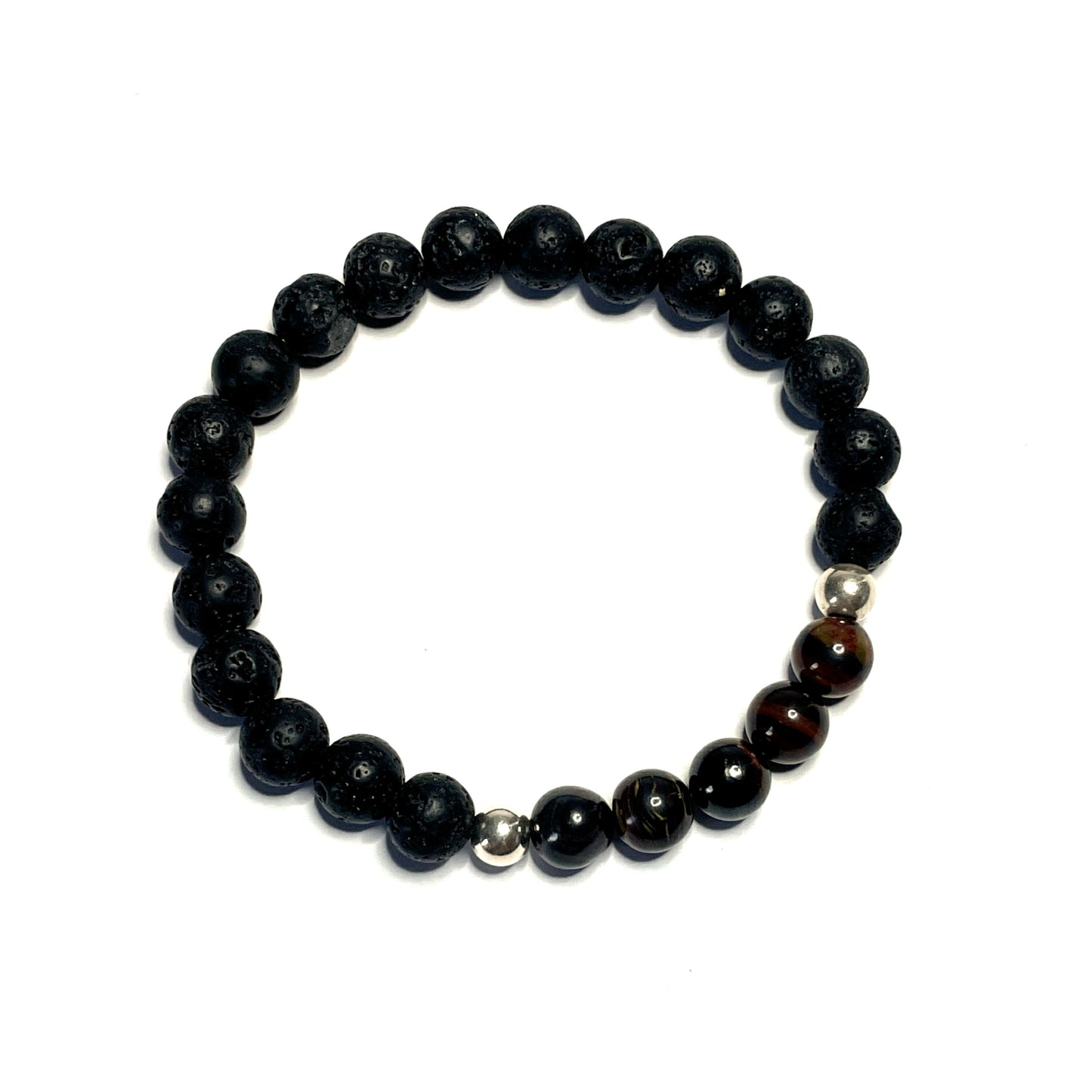 Red iron tiger's eye with lava rock gemstone bracelet