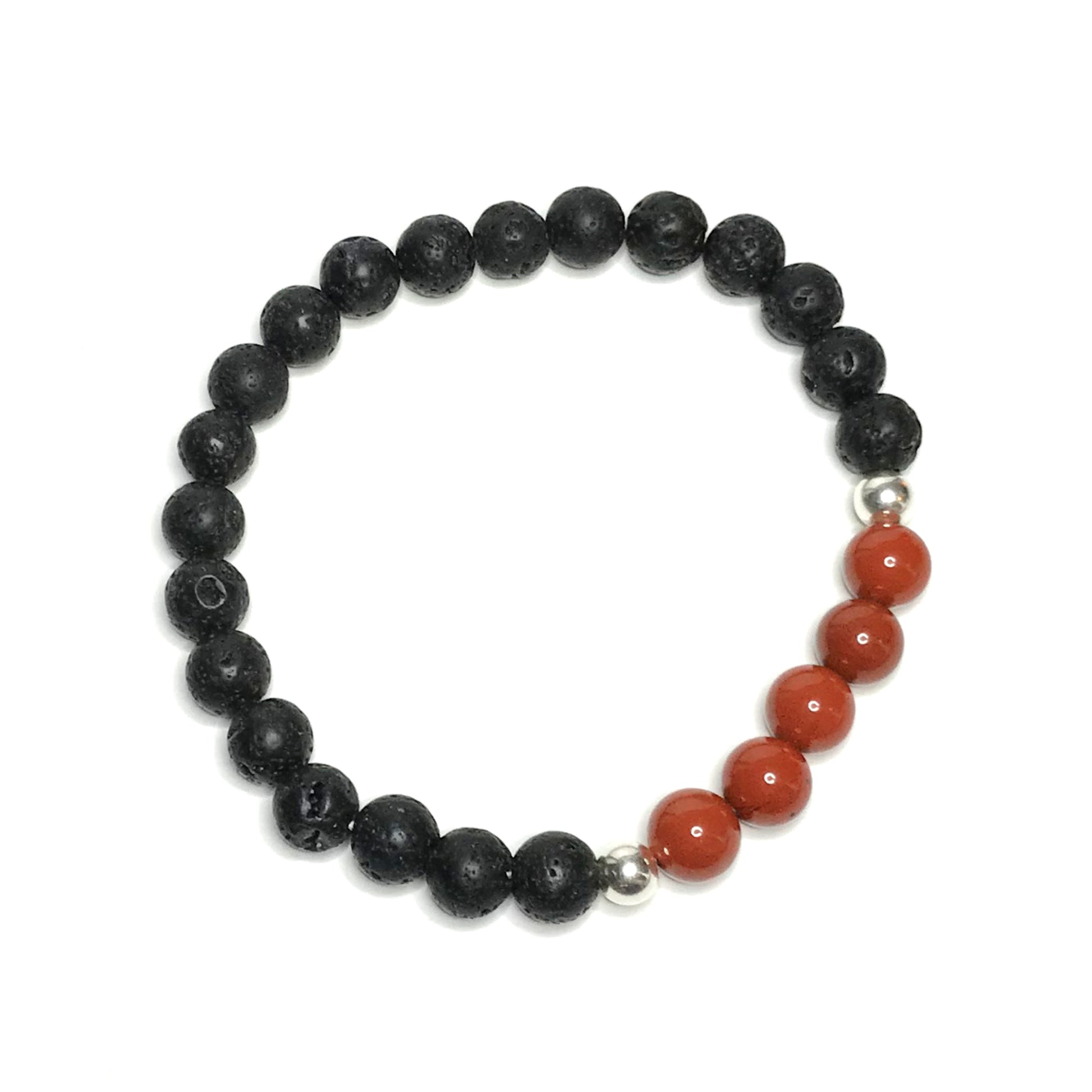 Red jasper crystal beaded bracelet with lava