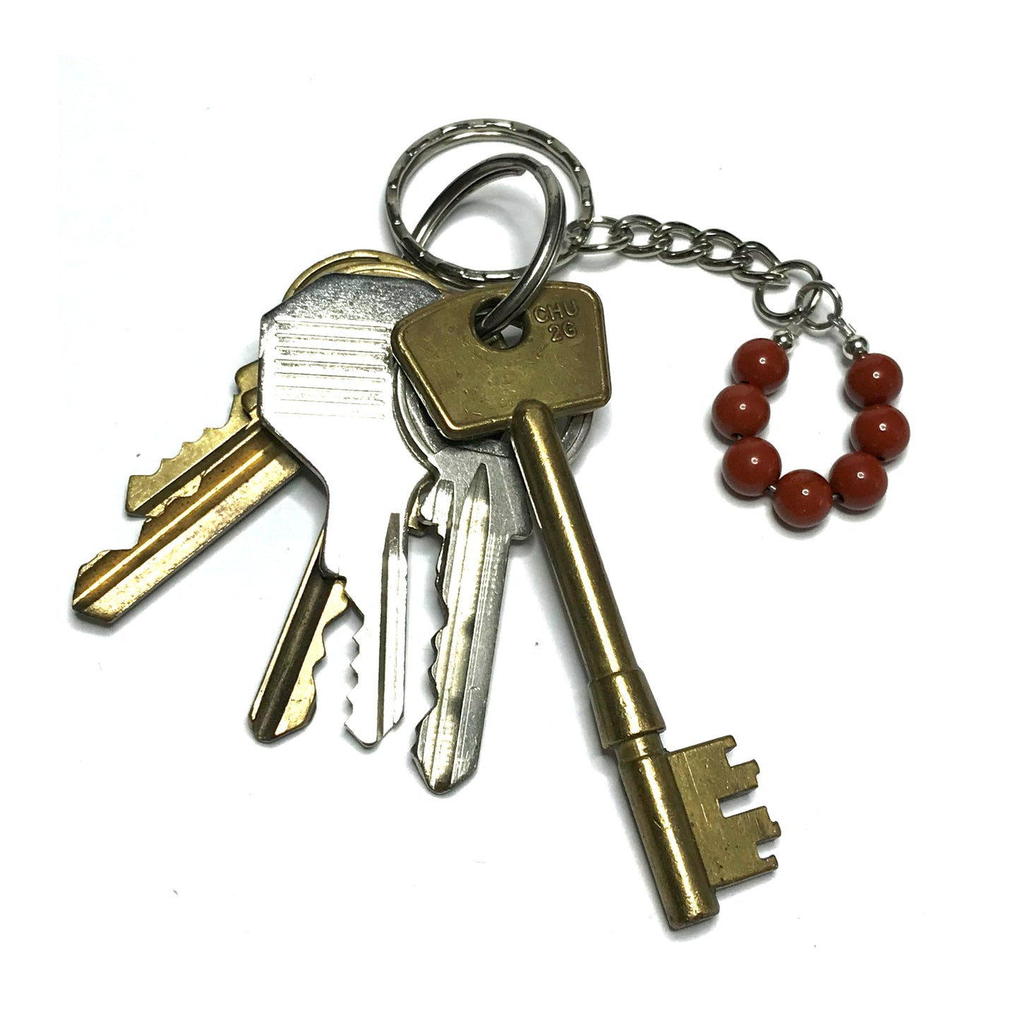 Red jasper bead keychain with keys