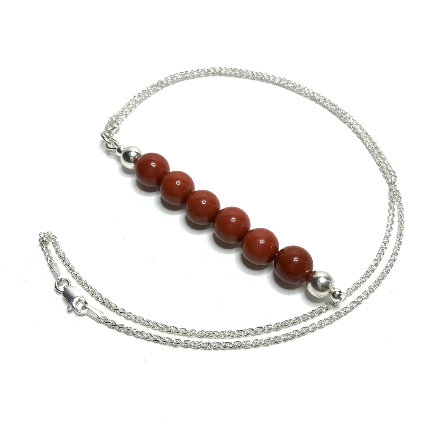 Red jasper pendant necklace with silver chain