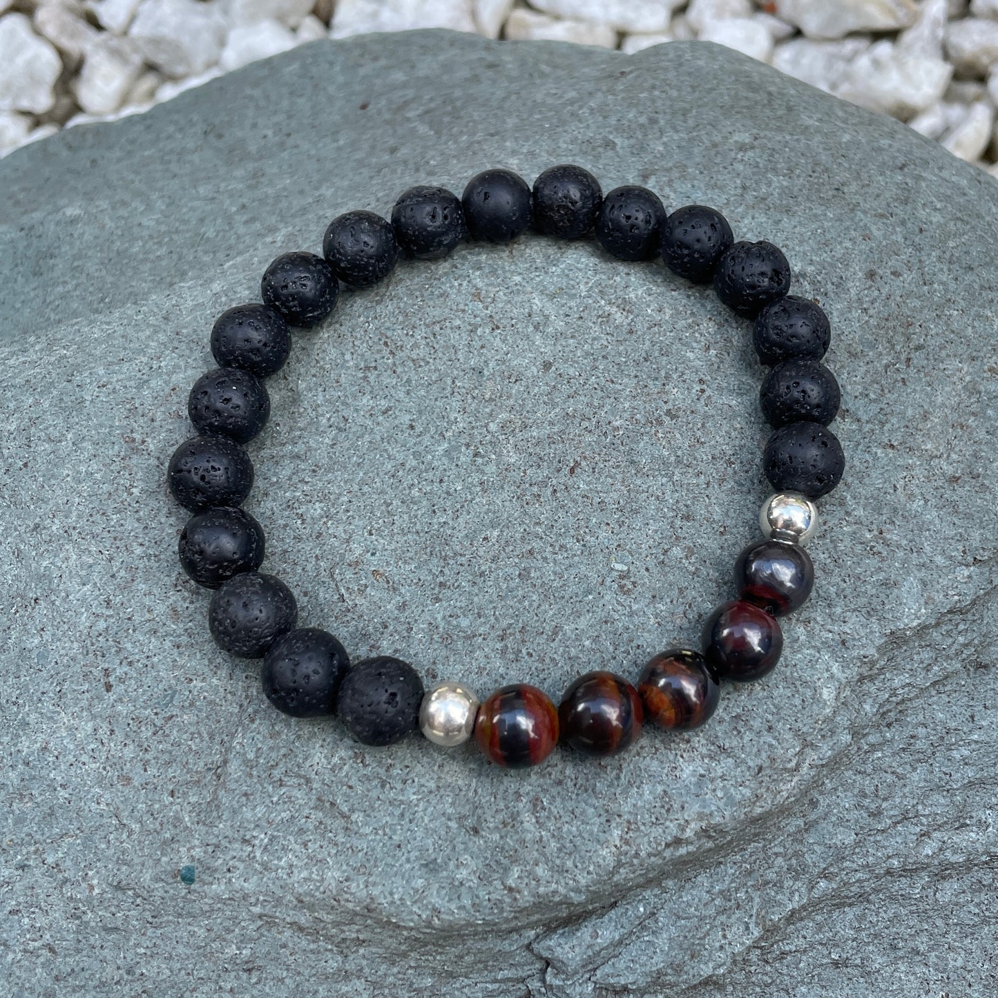 Red tiger iron with lava rock crystal bracelet