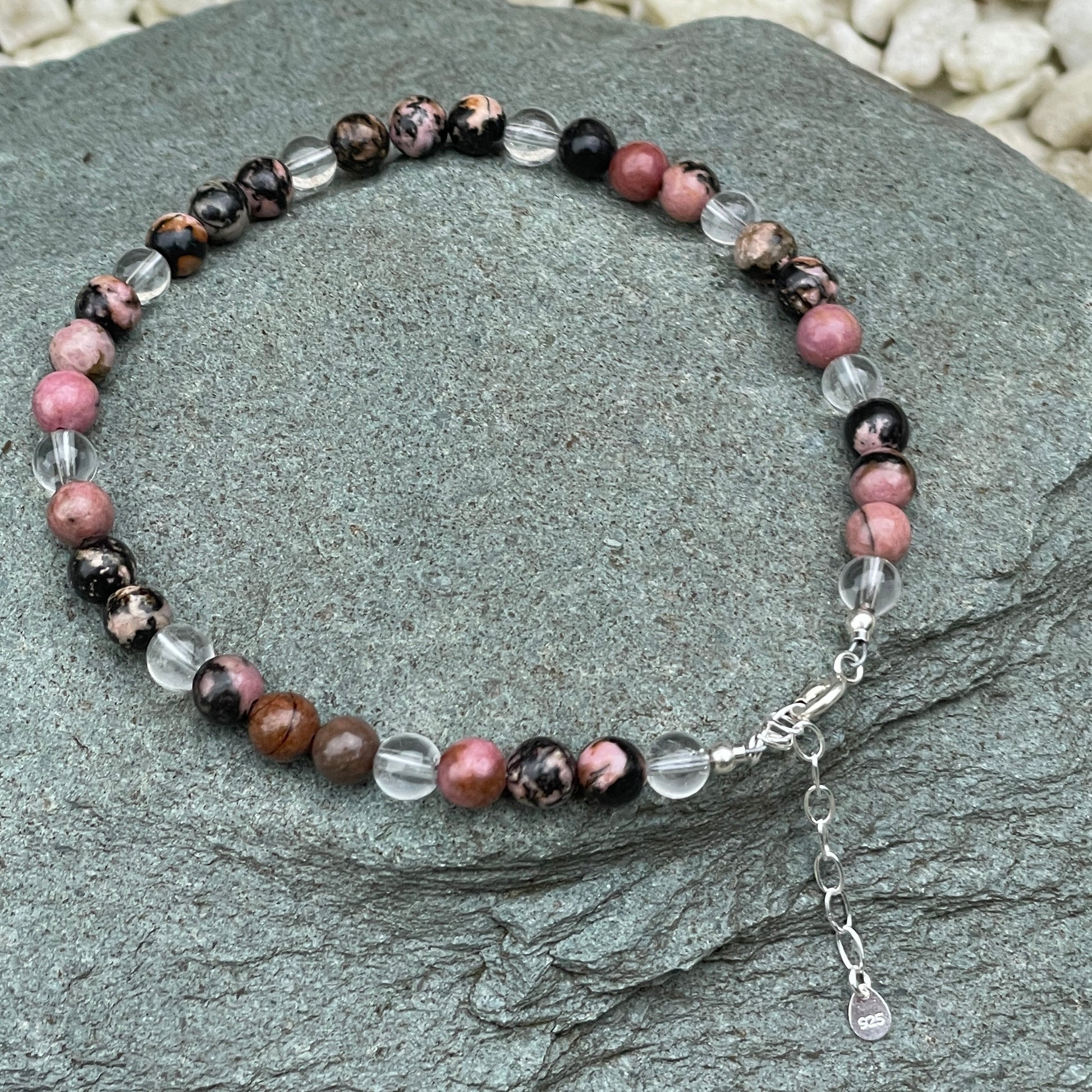 Rhodonite crystal anklet