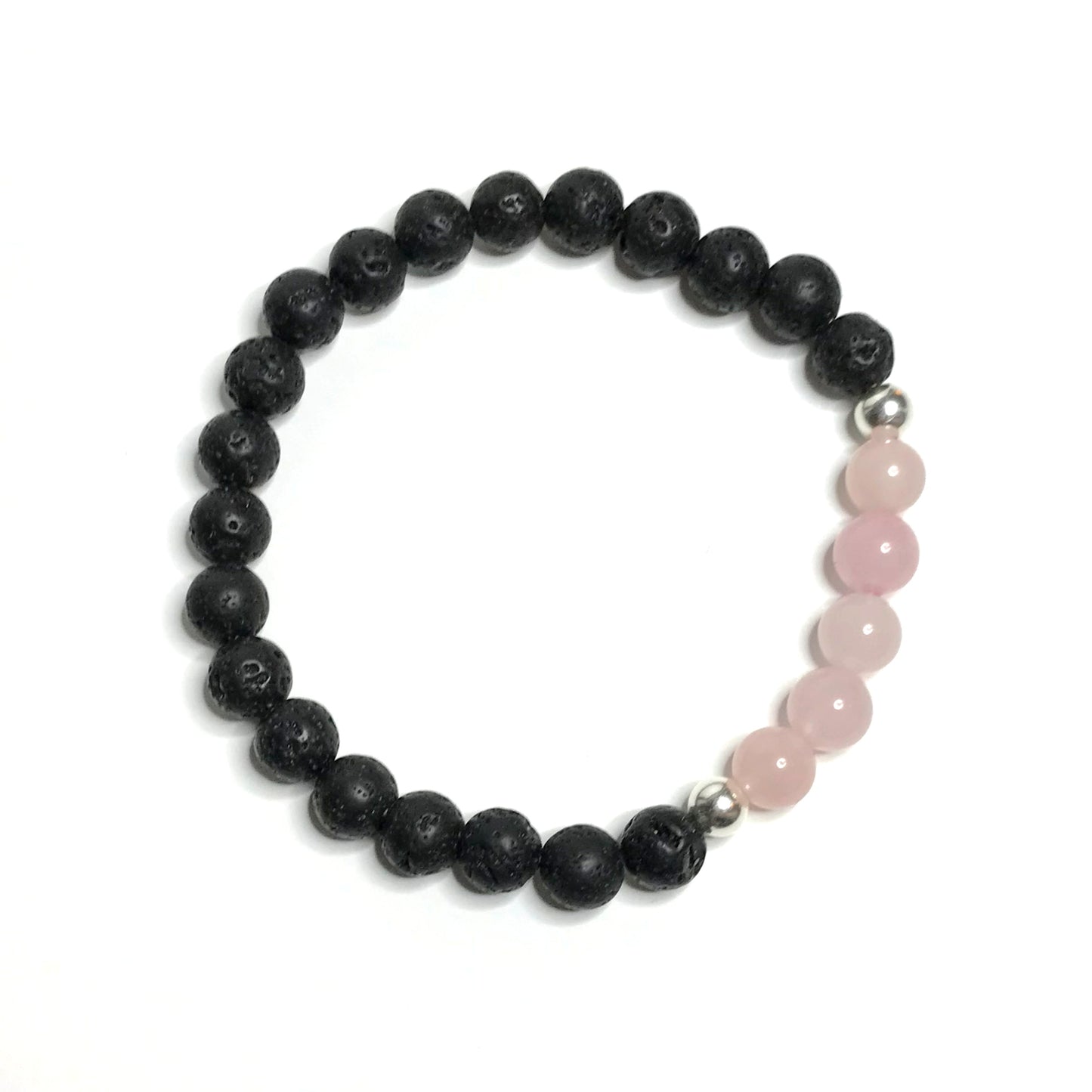 Rose quartz bracelet with lava rock beads