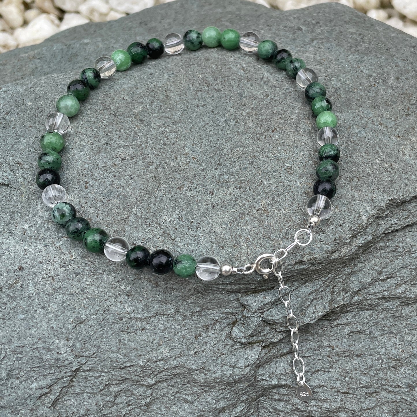 Ruby zoisite crystal anklet
