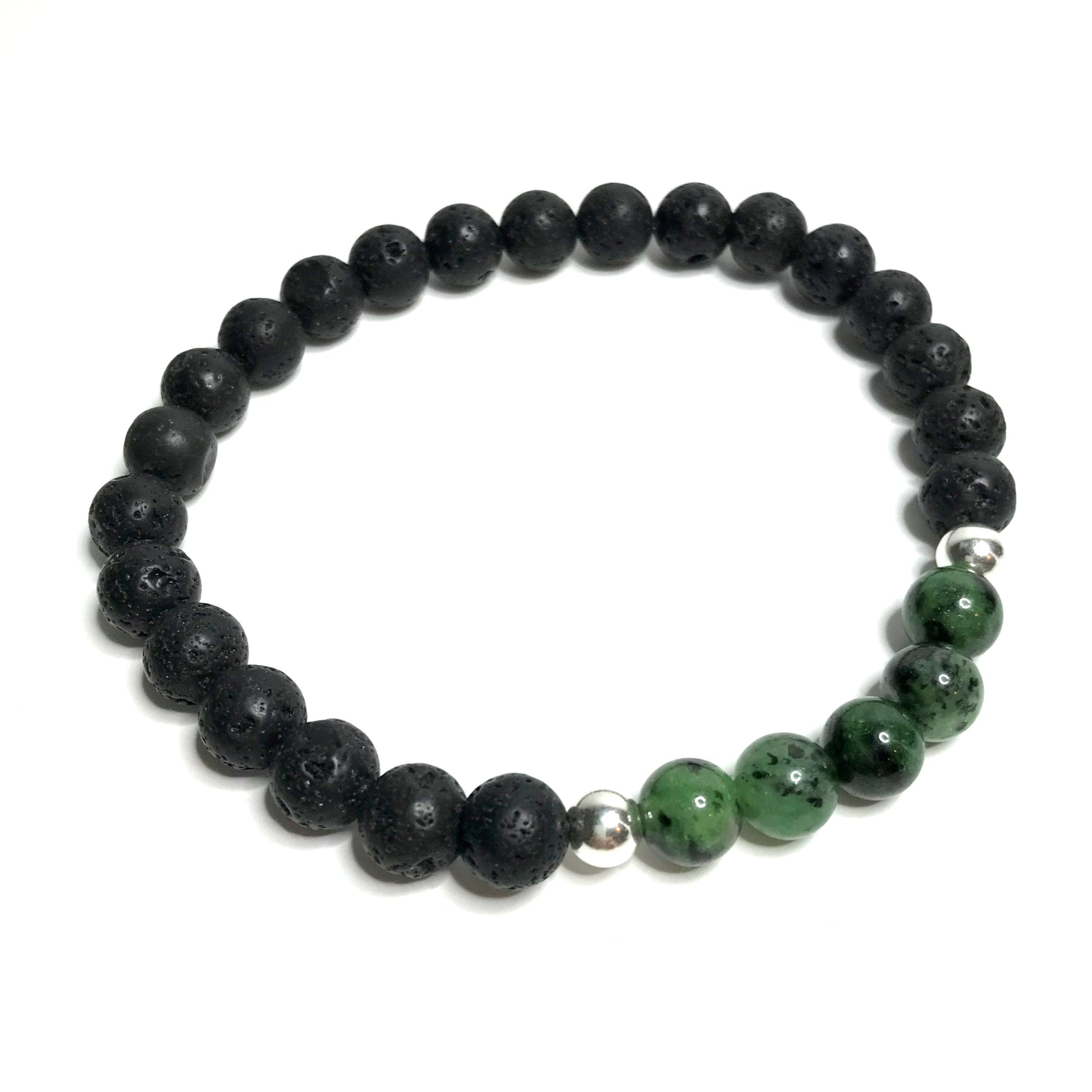 Ruby zoisite bracelet with lava rock