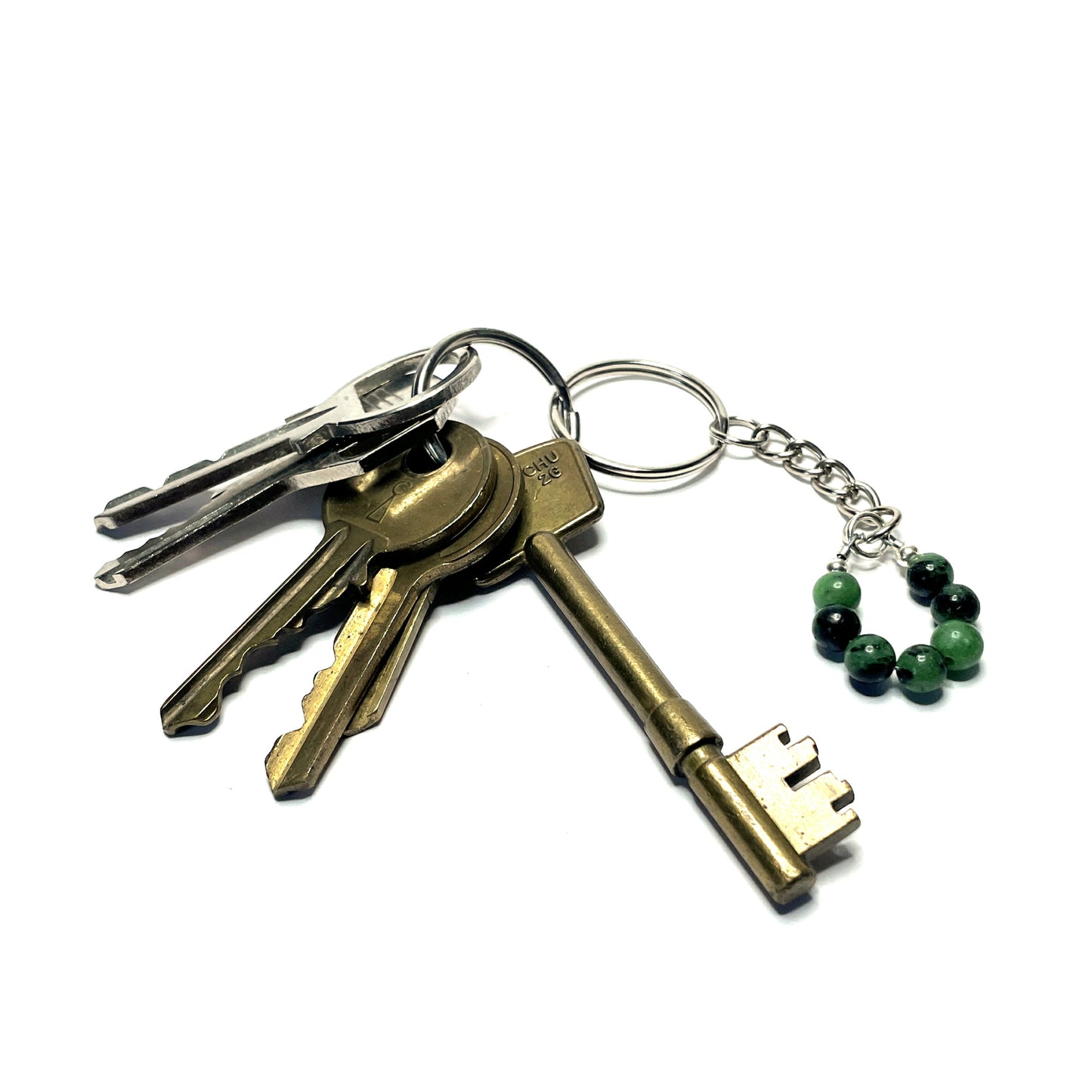 Ruby zoisite crystal keychain