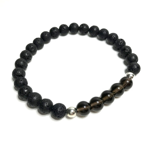 Smoky quartz bracelet with lava rock