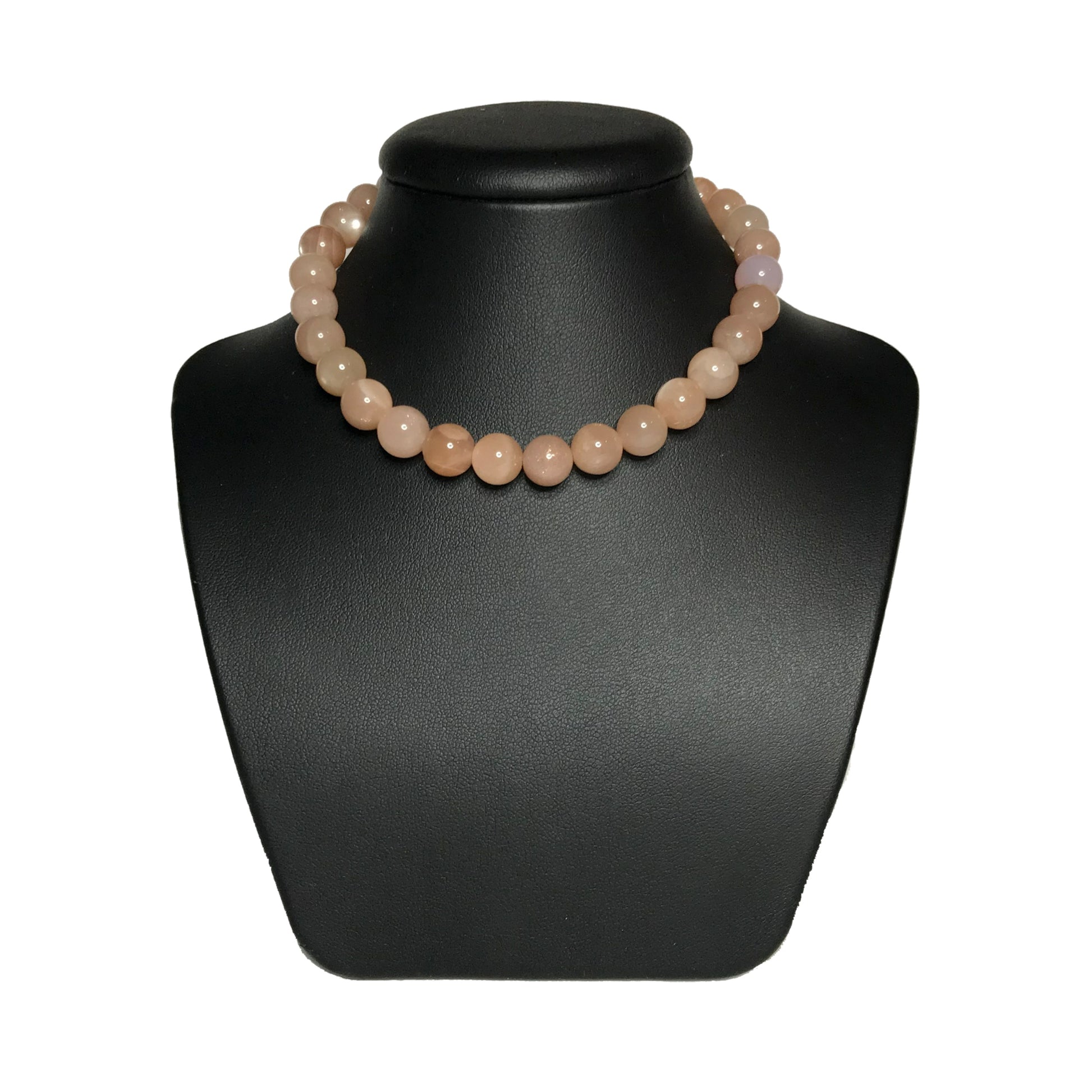 Sunstone beaded necklace on stand