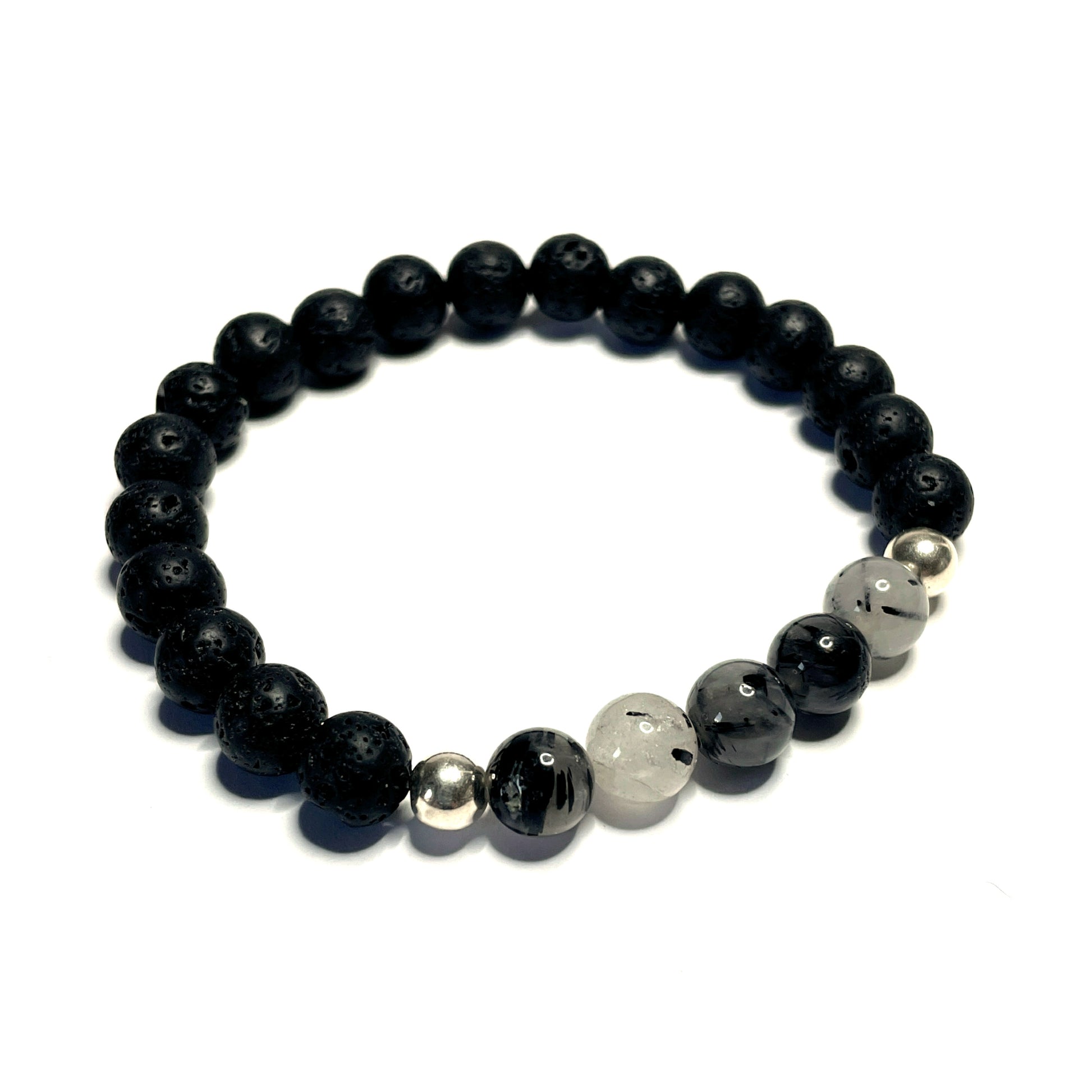 Tourmalinated Quartz with Lava Rock Bracelet