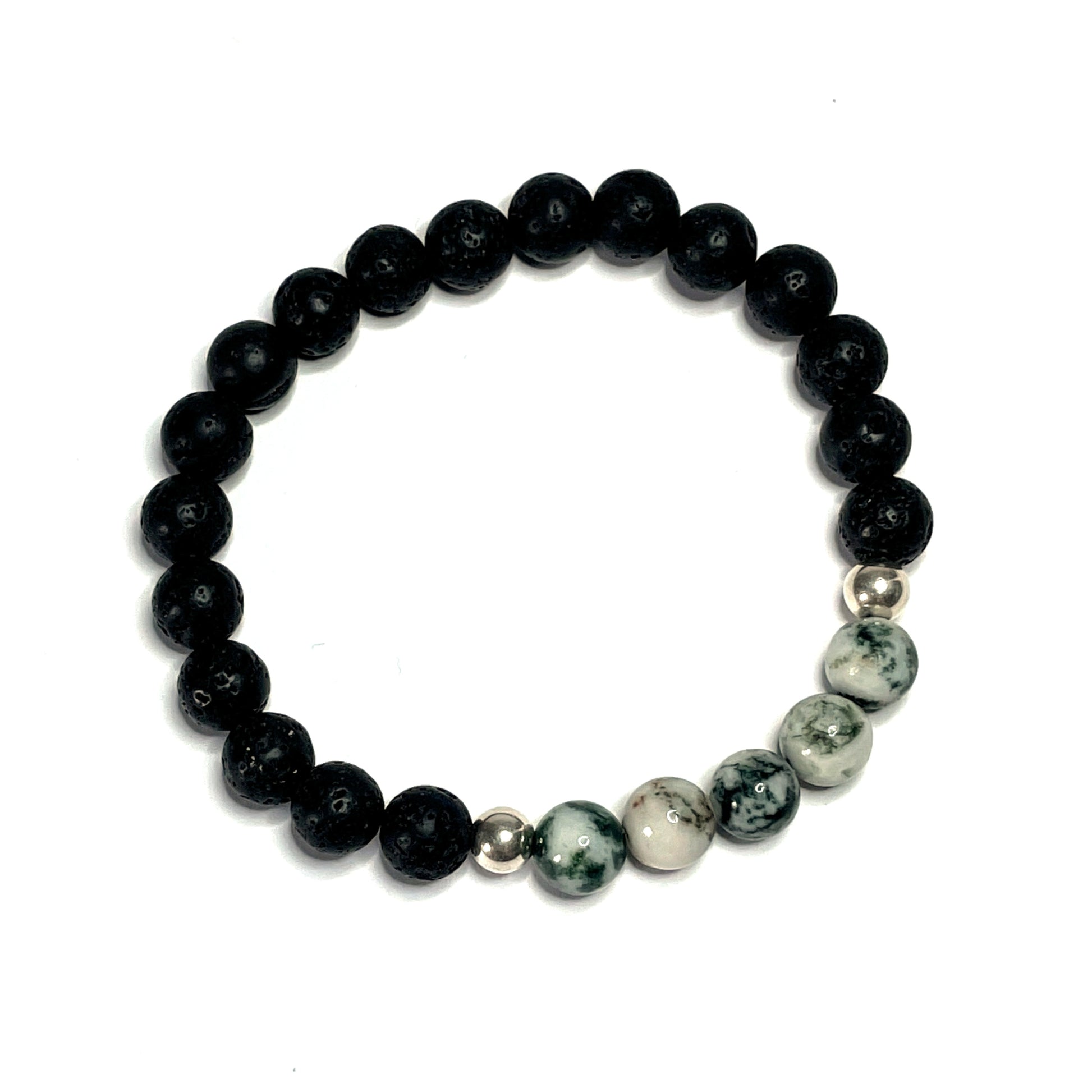 Tree agate with lava rock gemstone bracelet