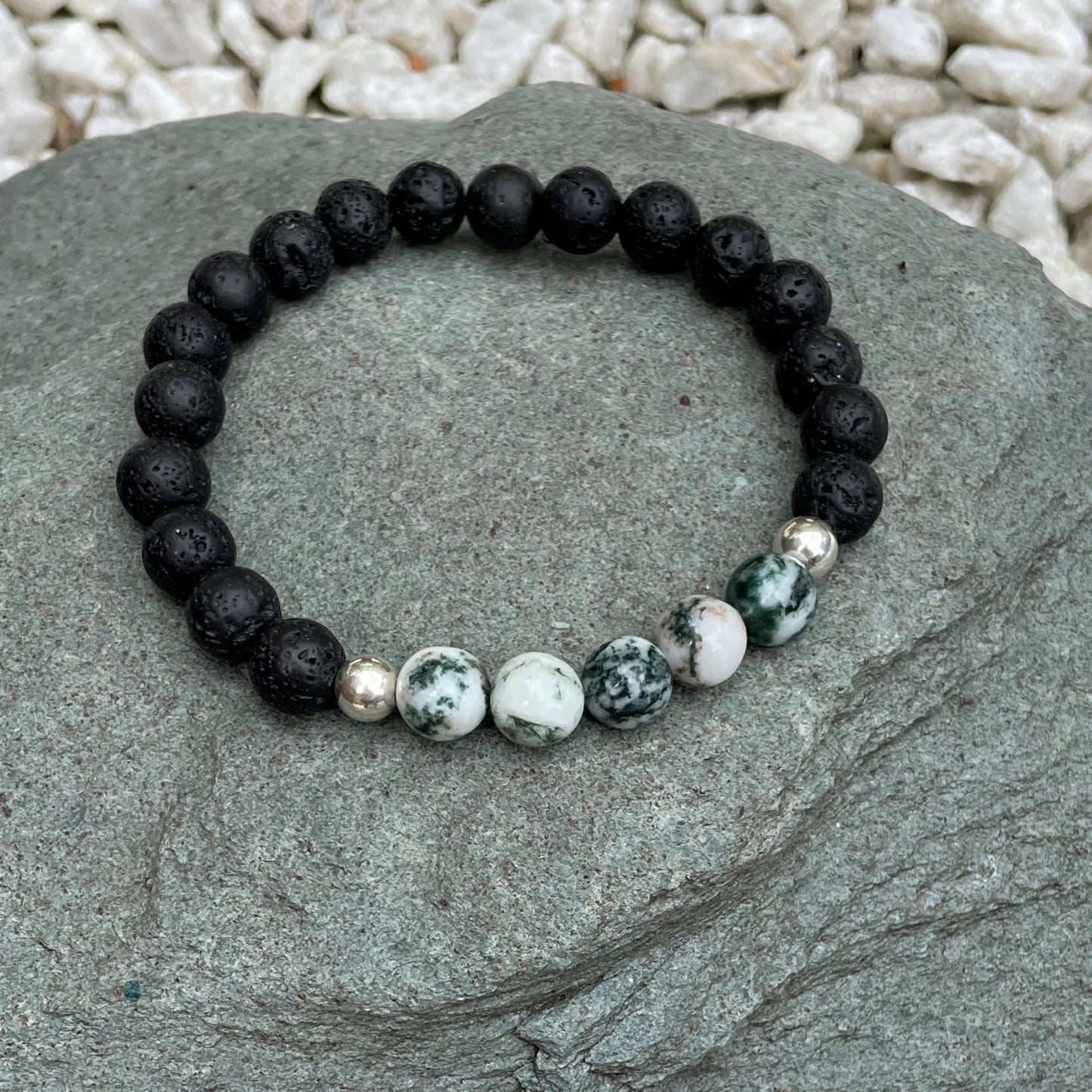 Tree agate with lava rock crystal bracelet