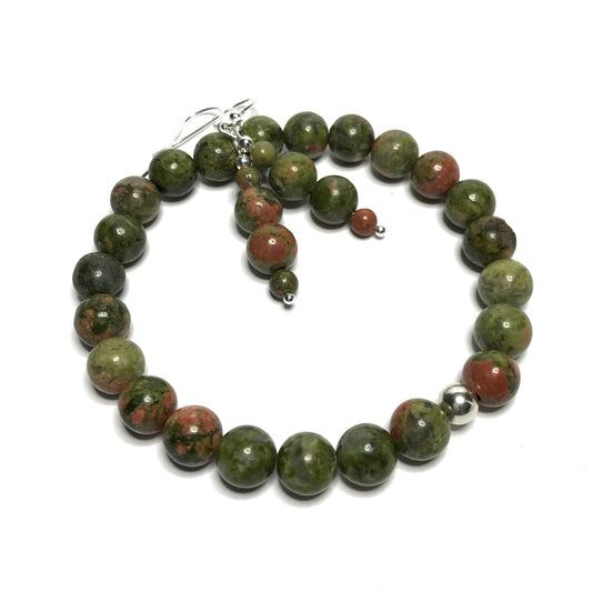 Unakite bracelet with matching drop earrings