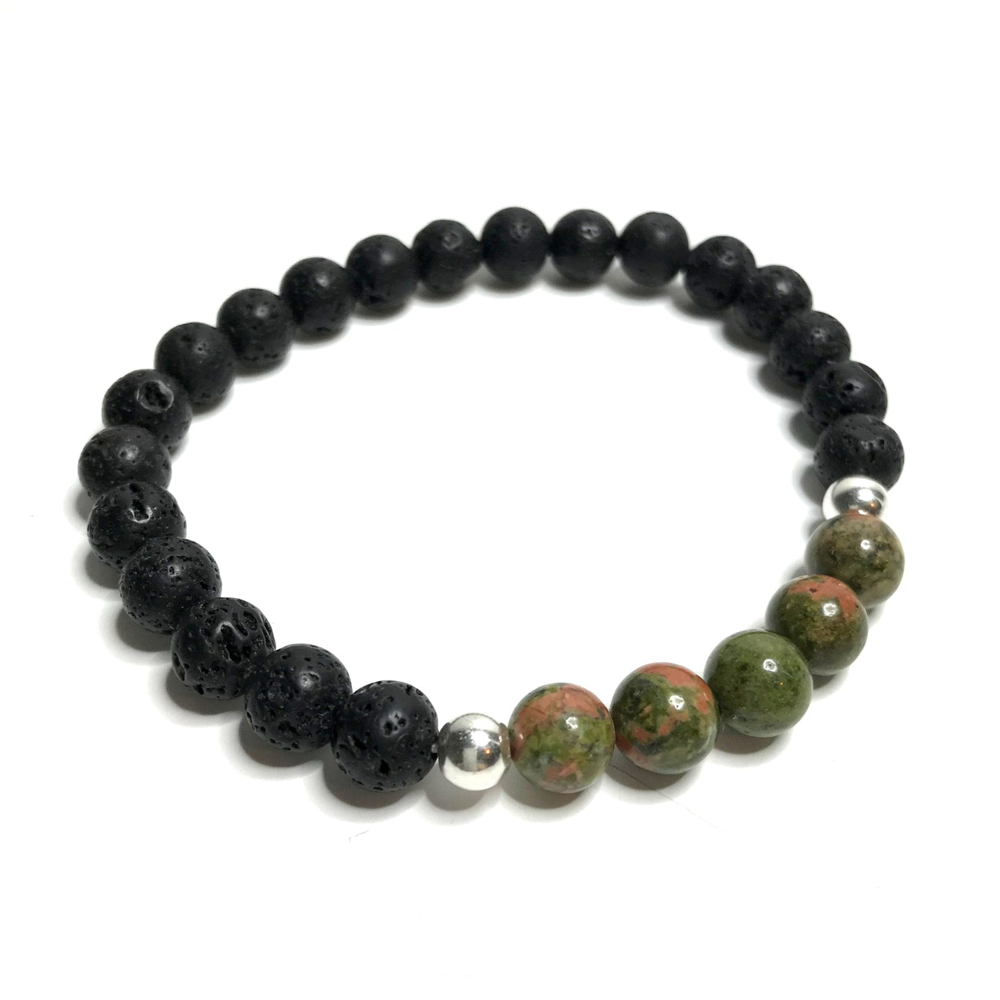 Unakite bracelet with lava rock