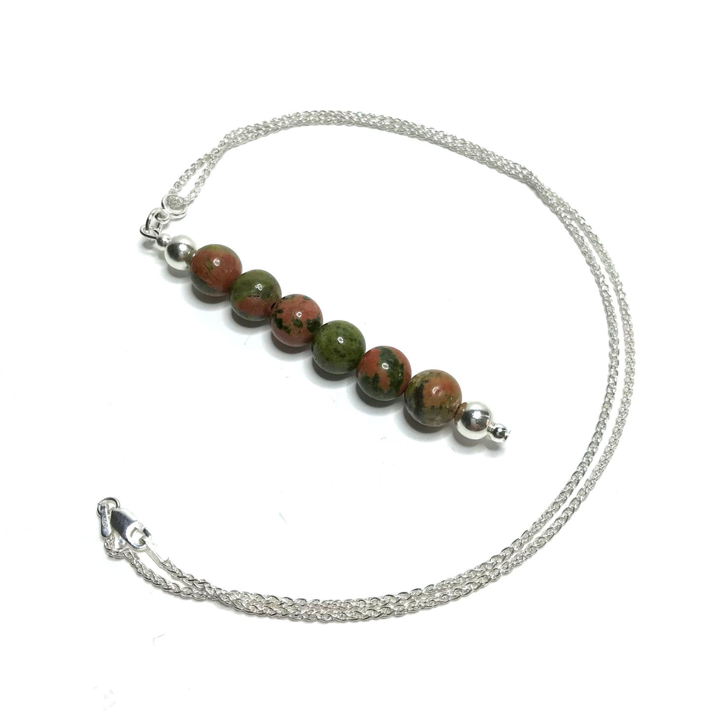 Unakite bead pendant om a sterling silver  chain