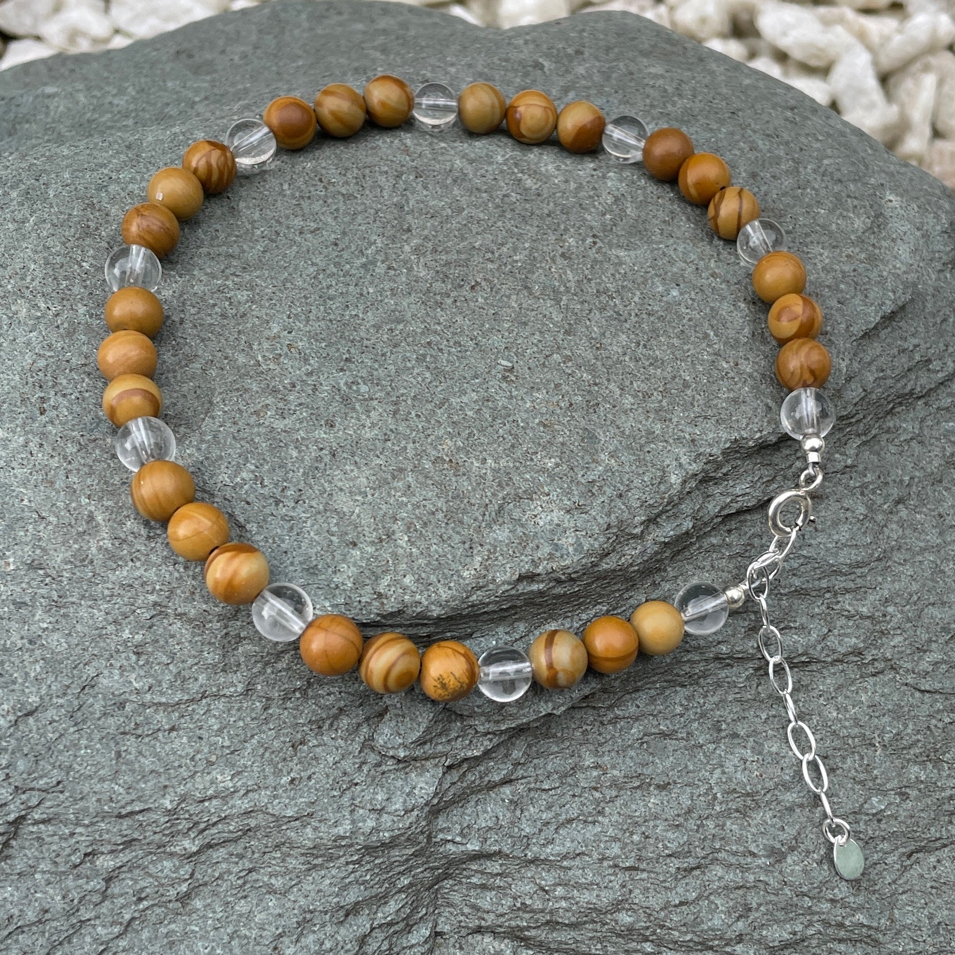 Wood grain jasper crystal anklet