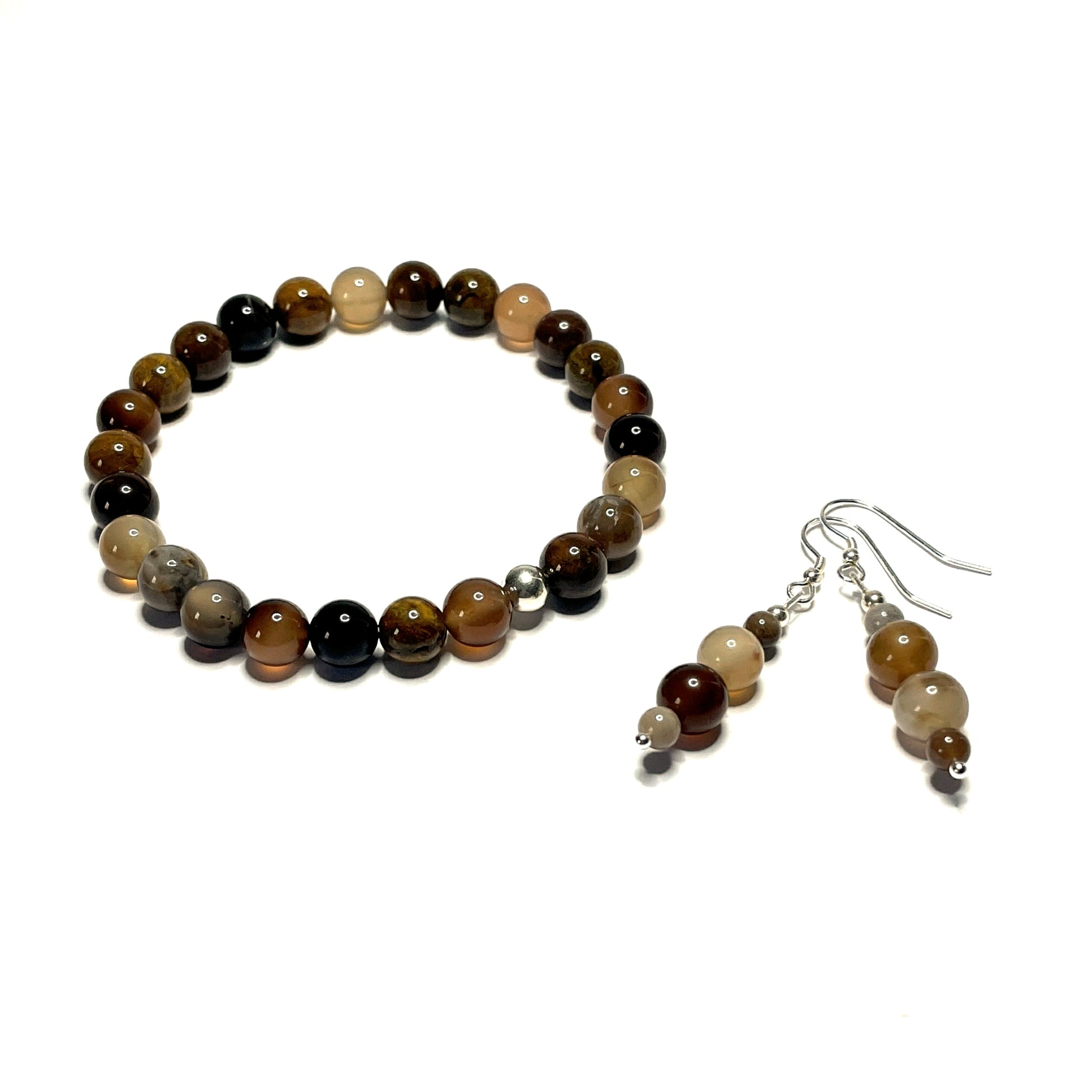 Wood jasper bracelet with matching dangle earrings