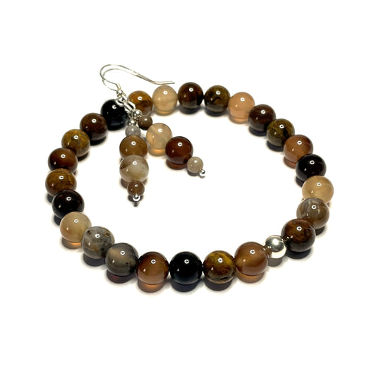 Wood Jasper Bracelet and Earrings Set