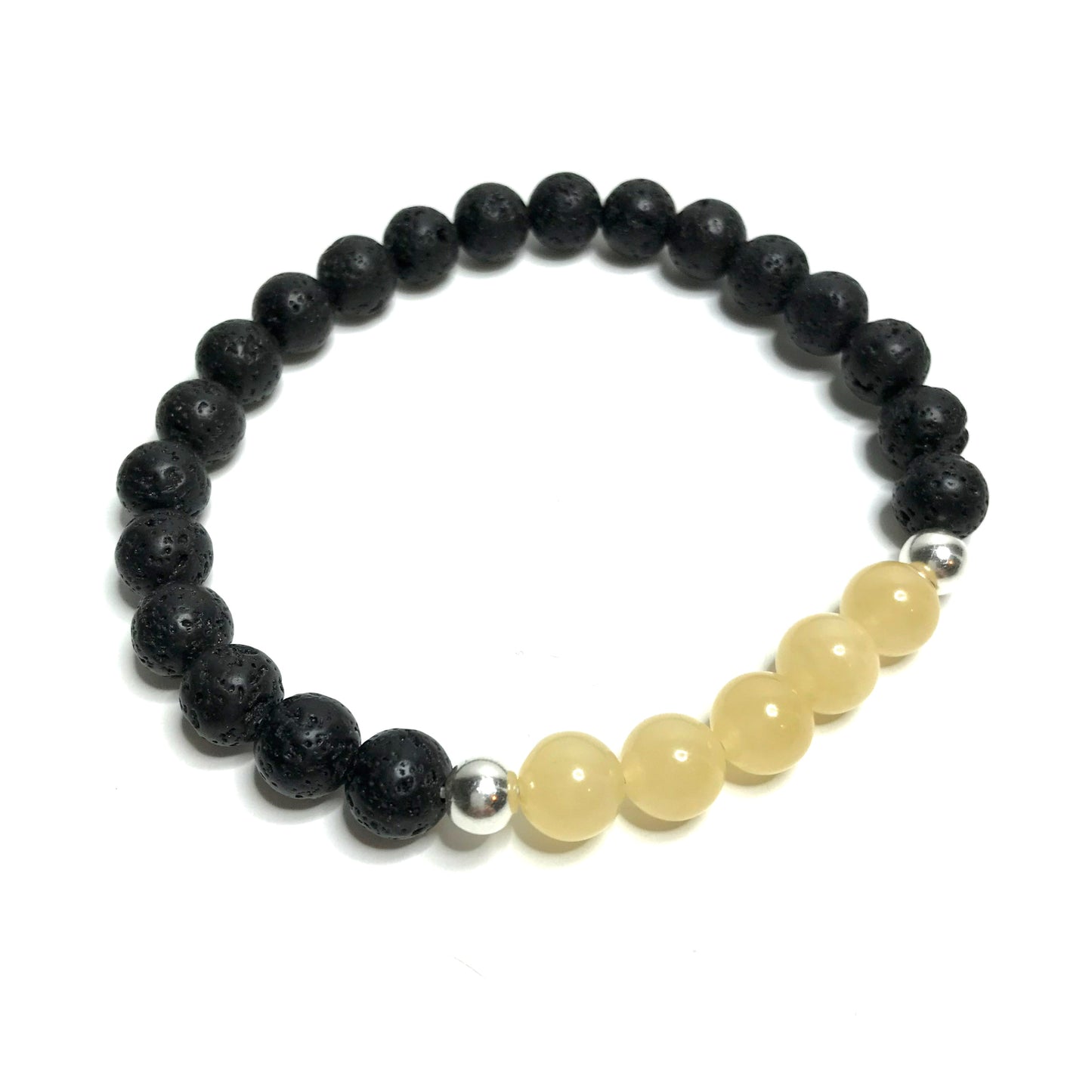 Yellow calcite bracelet with lava rock