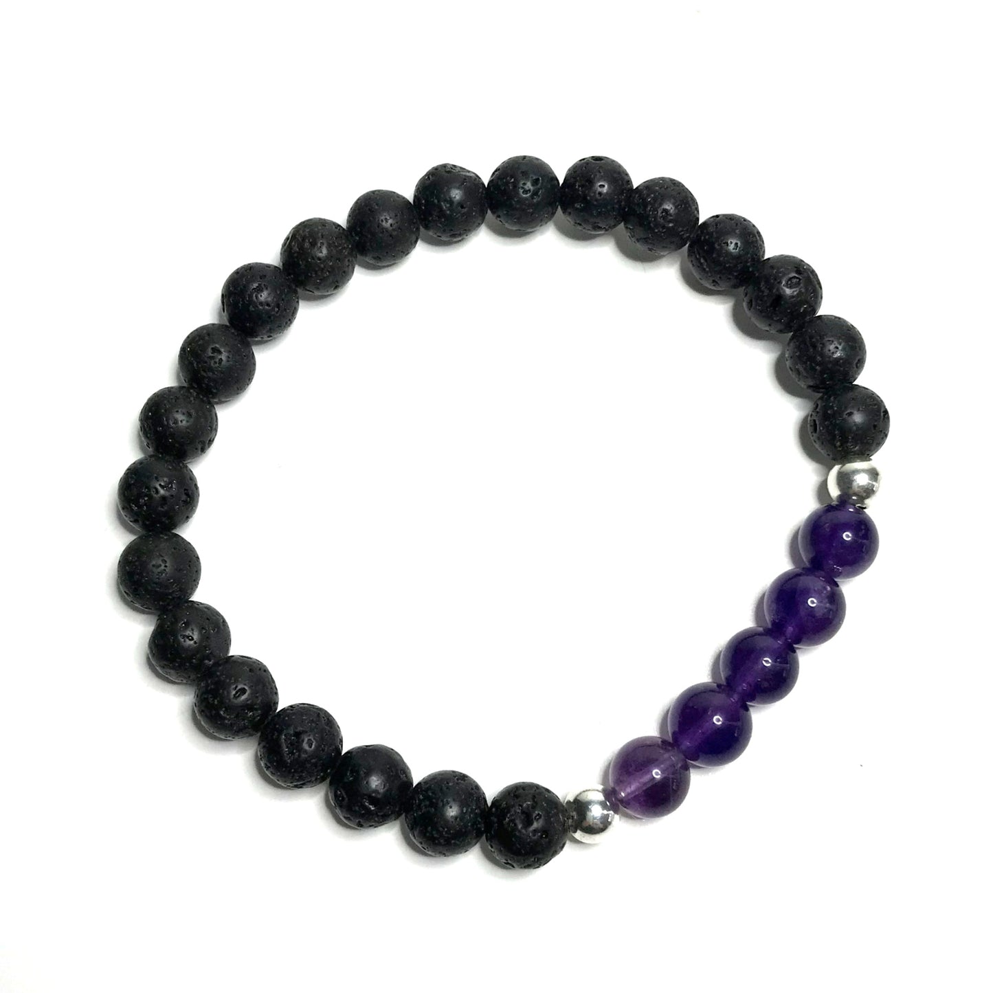 Lava stone and purple gemstone beaded bracelet