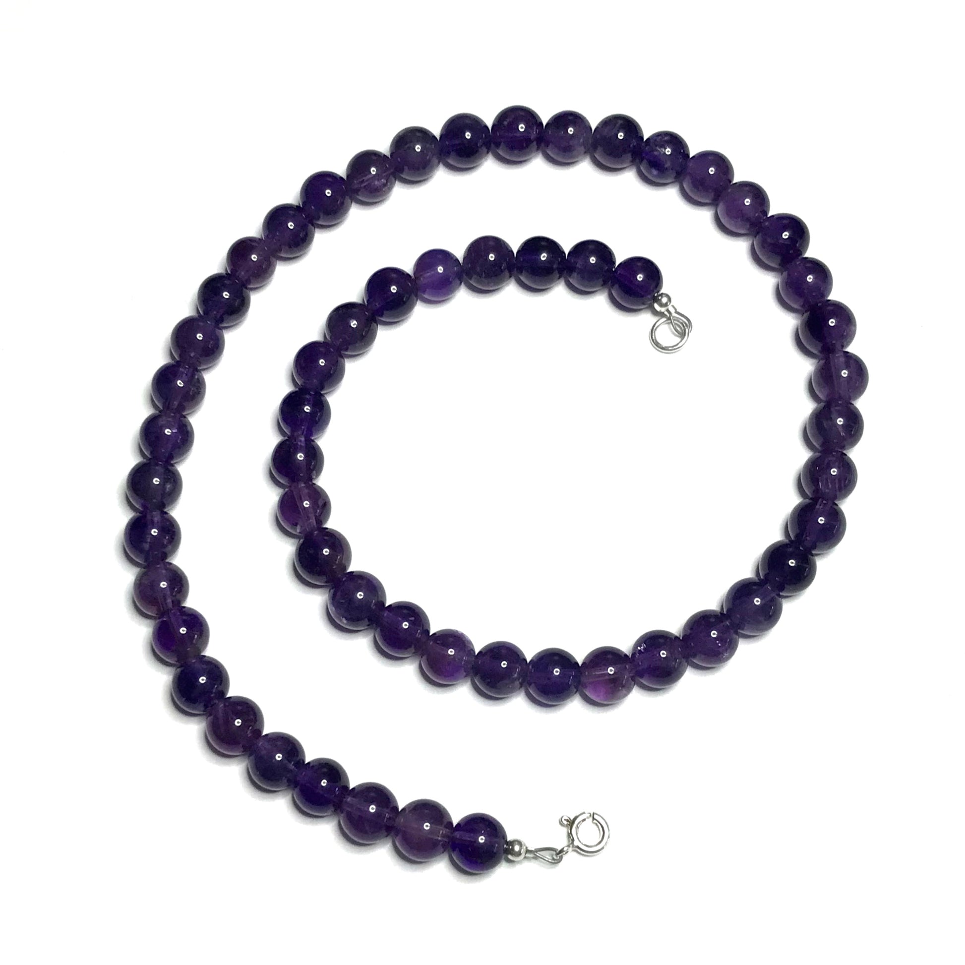 Amethyst necklace with a sterling silver clasp.