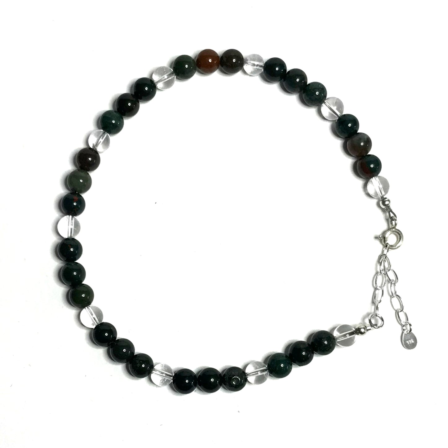 Bloodstone and clear quartz beaded anklet