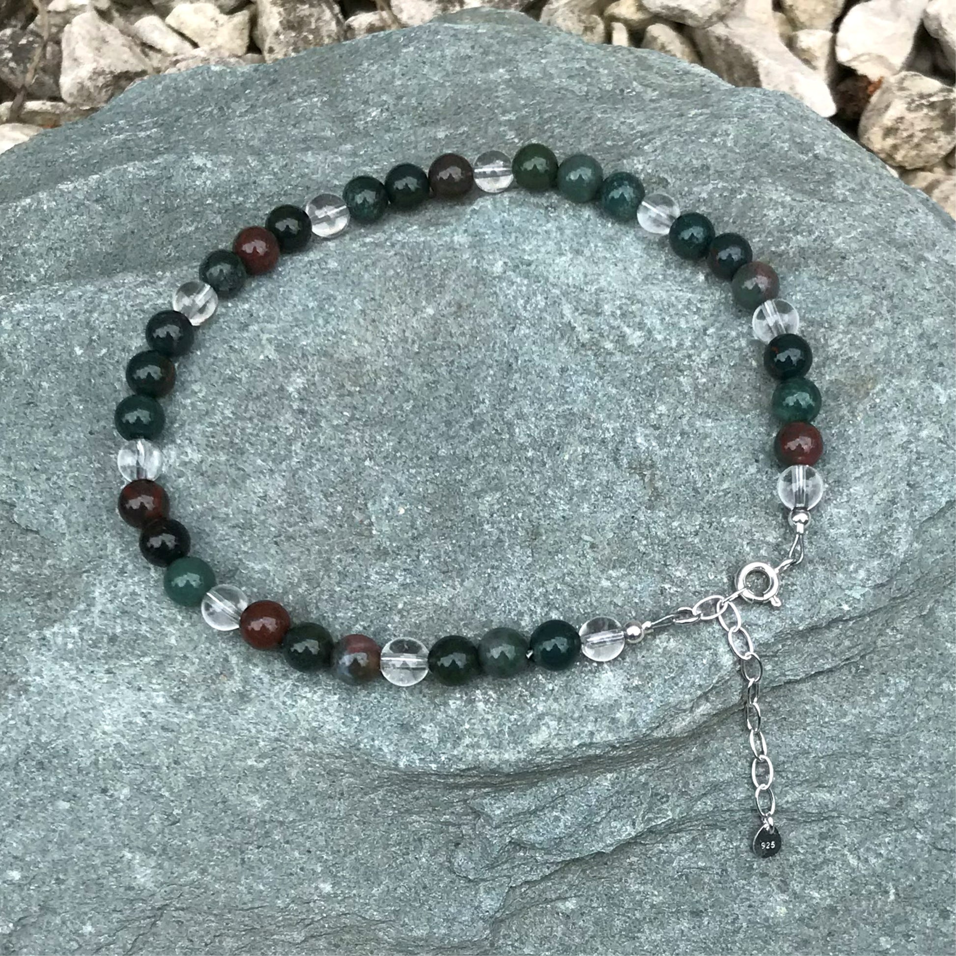 Bloodstone crystal anklet on stone