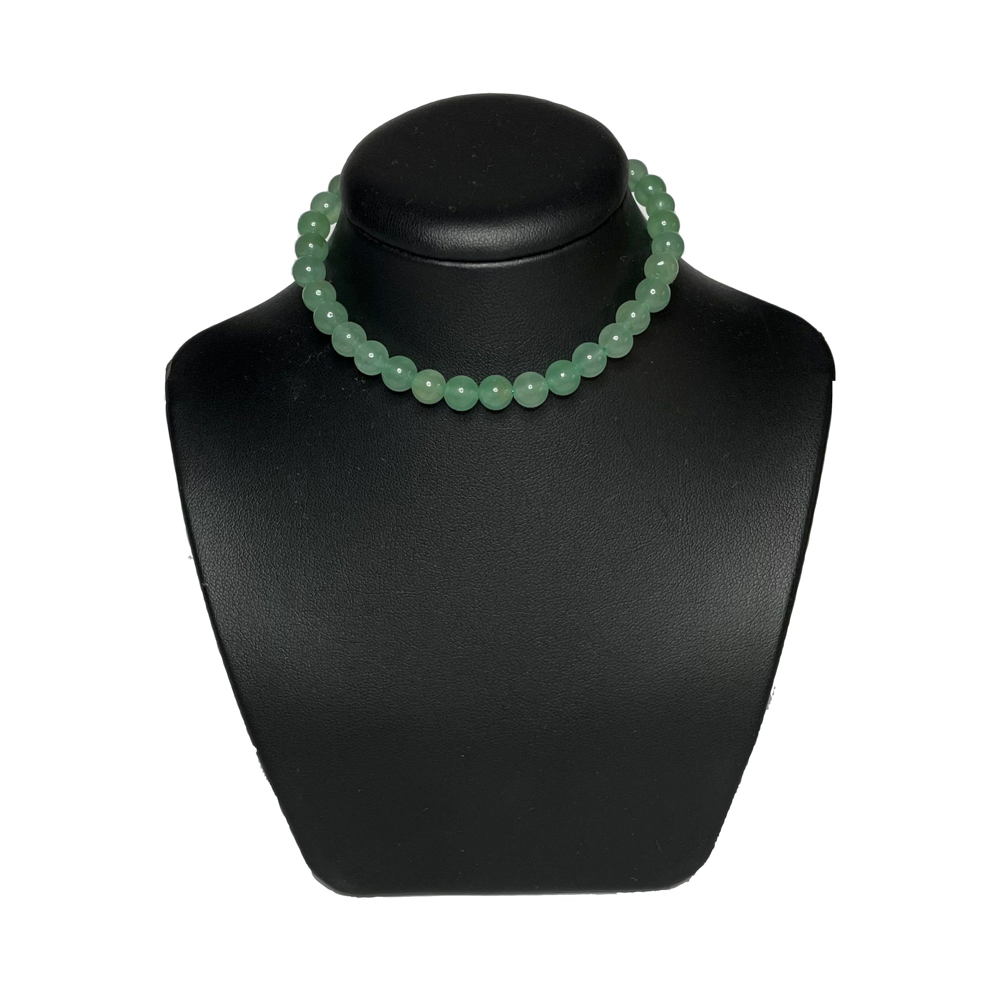 Green aventurine beaded choker on stand