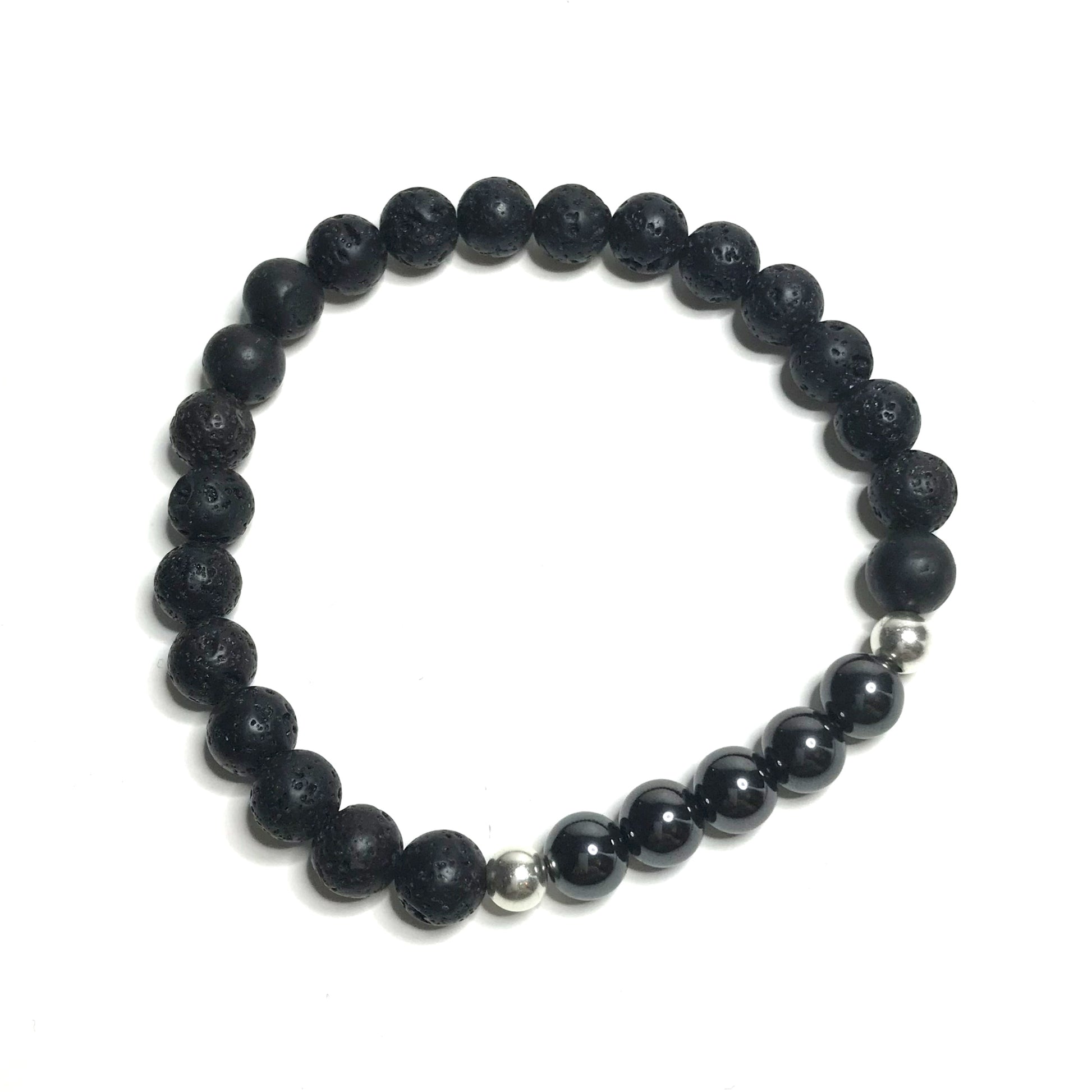 Hematite bracelet with lava rock beads