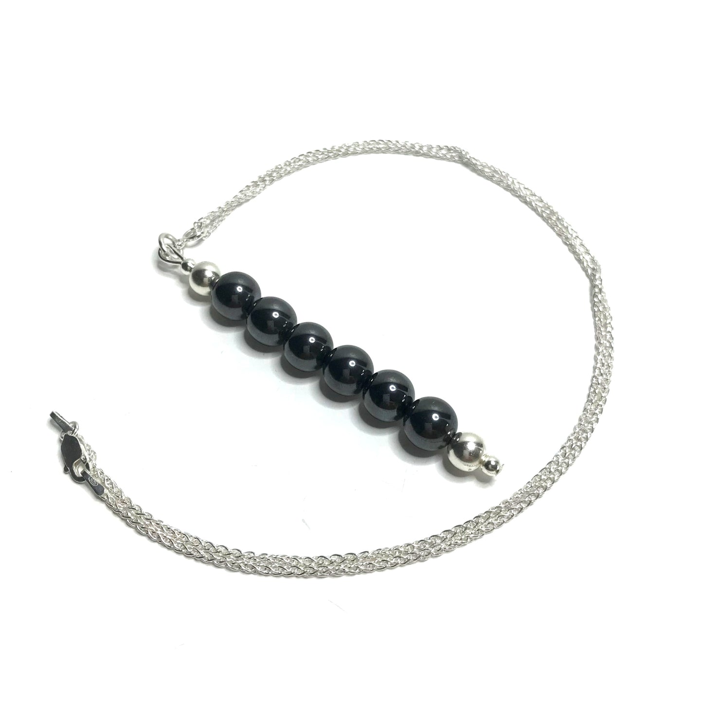 Hematite bead pendant on a silver chain