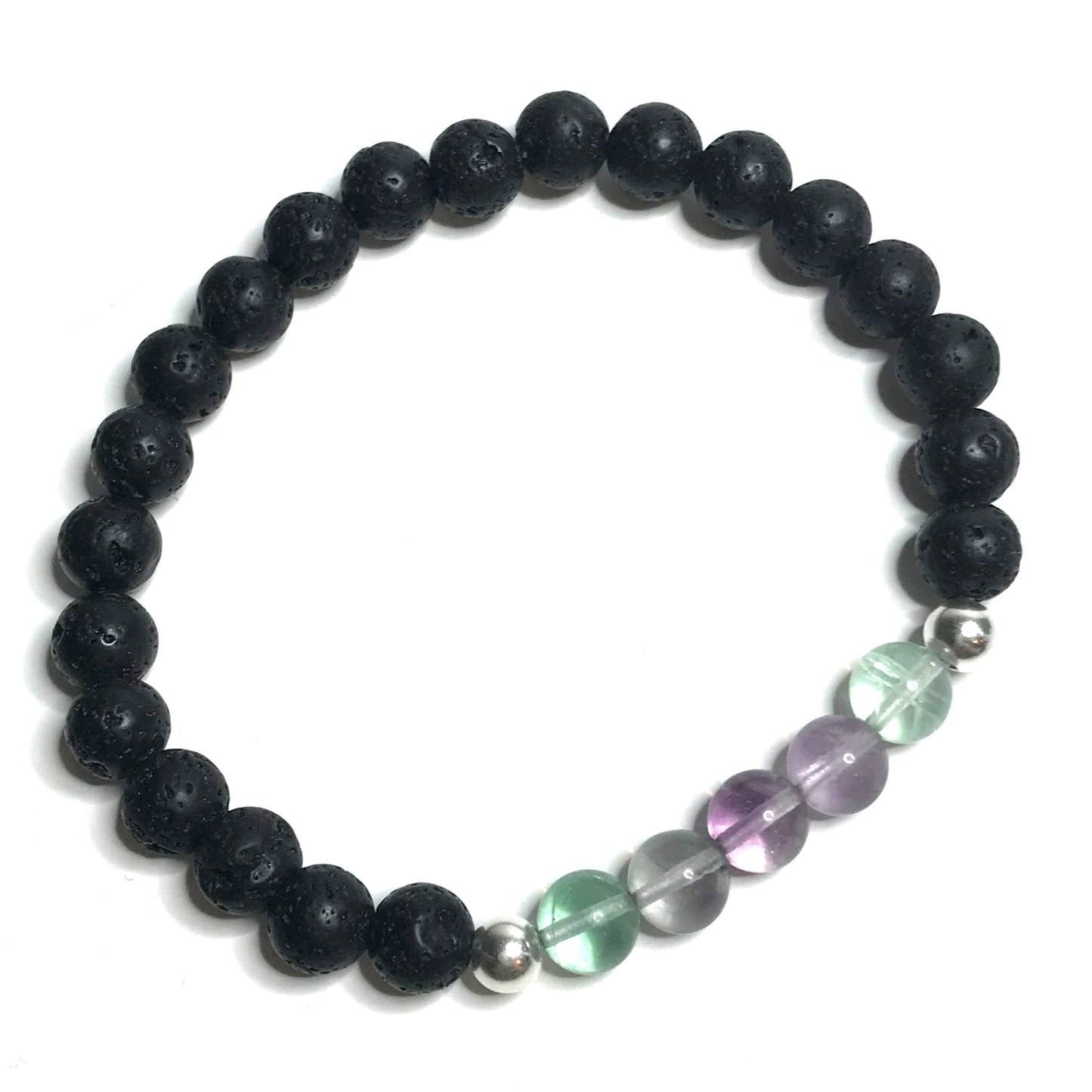 Rainbow fluorite bracelet with lava rock beads