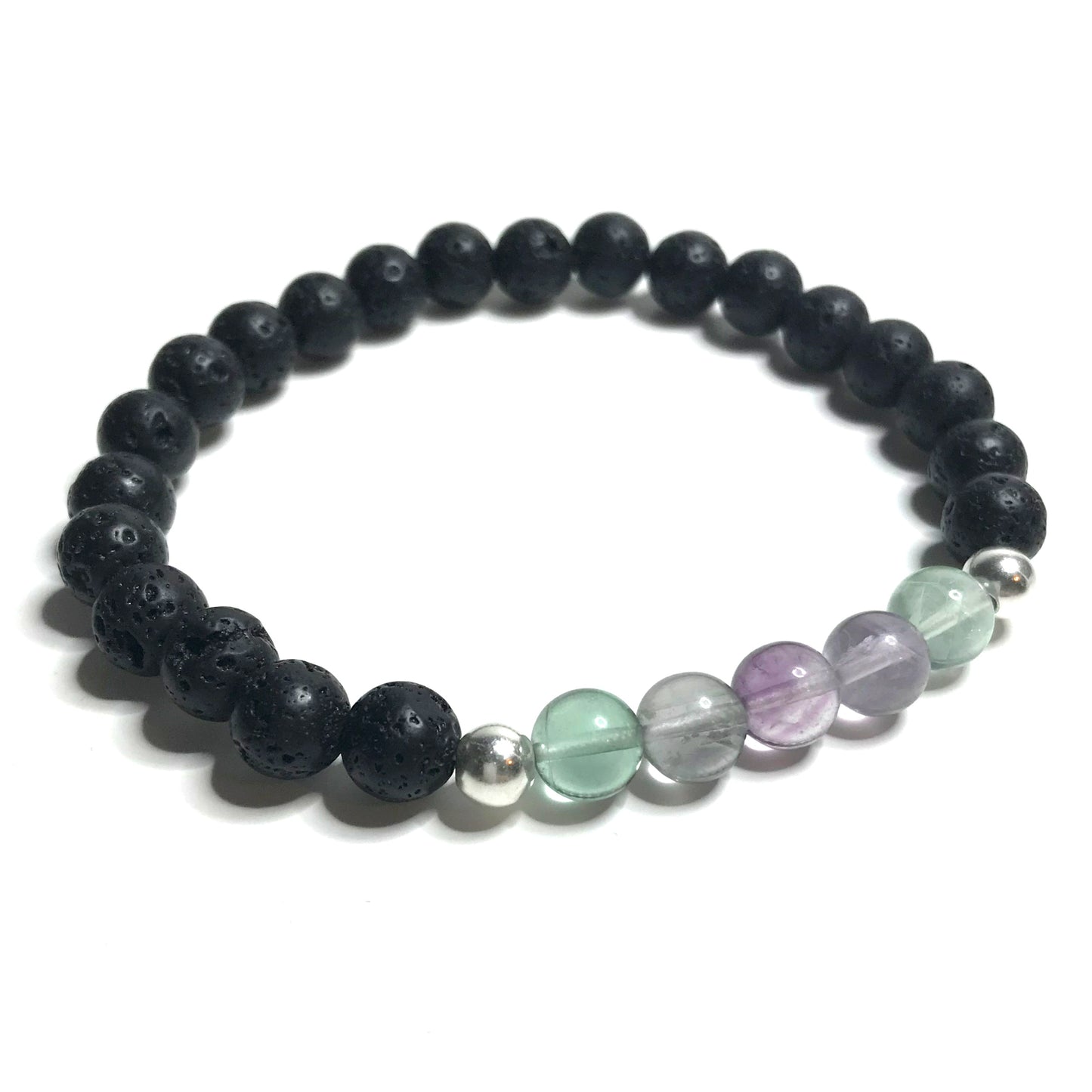 Rainbow fluorite with lava rock bracelet