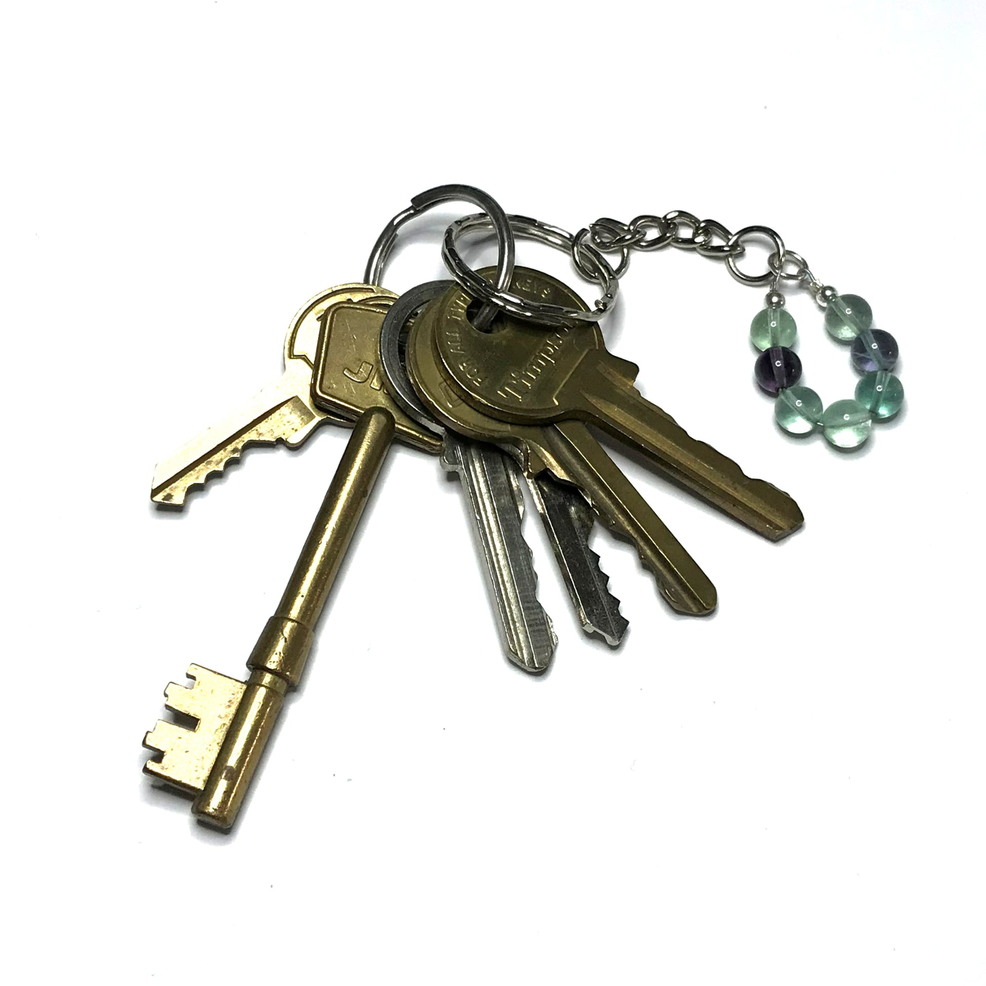 Rainbow fluorite beaded keychain with keys
