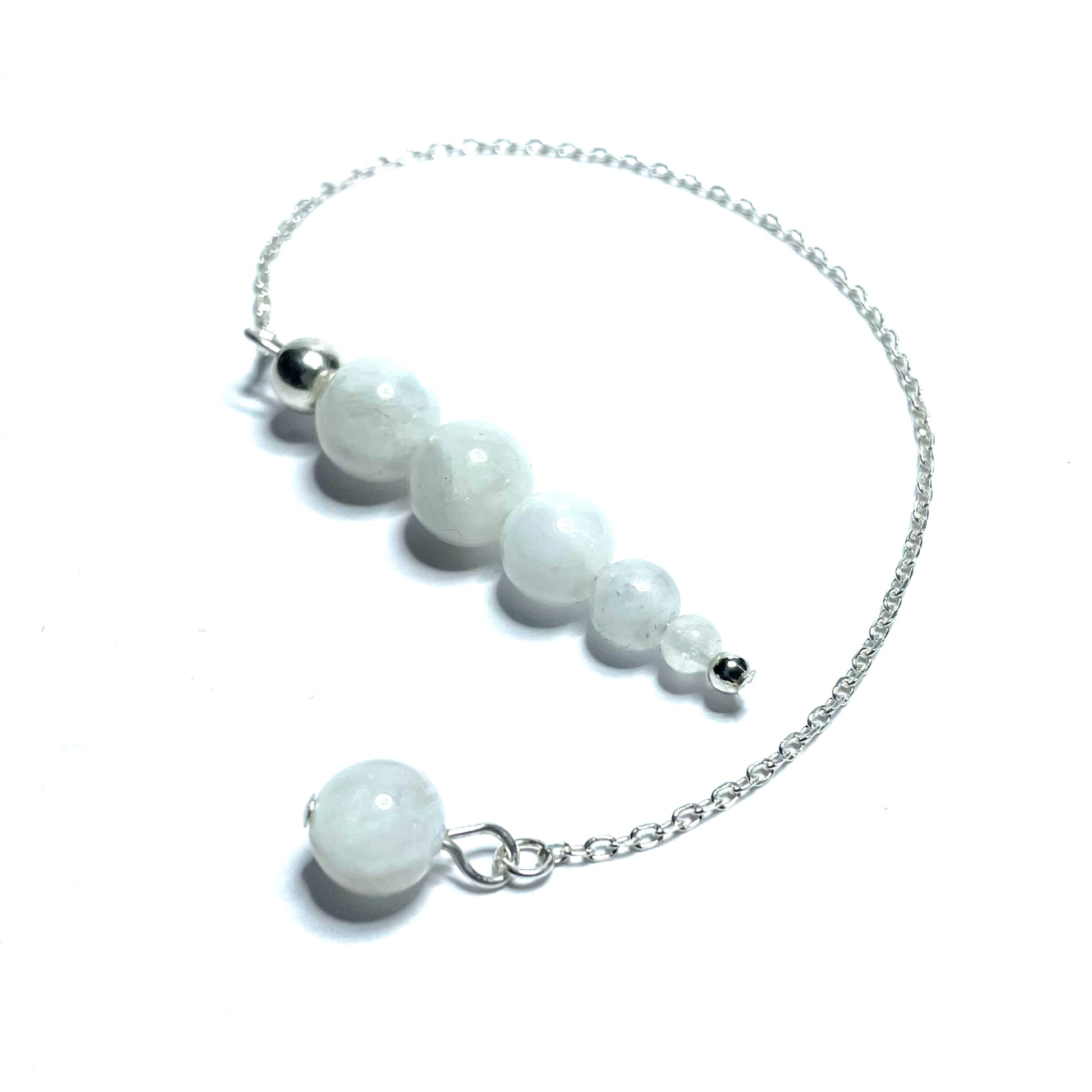 Rainbow moonstone bead pendulum on a silver chain