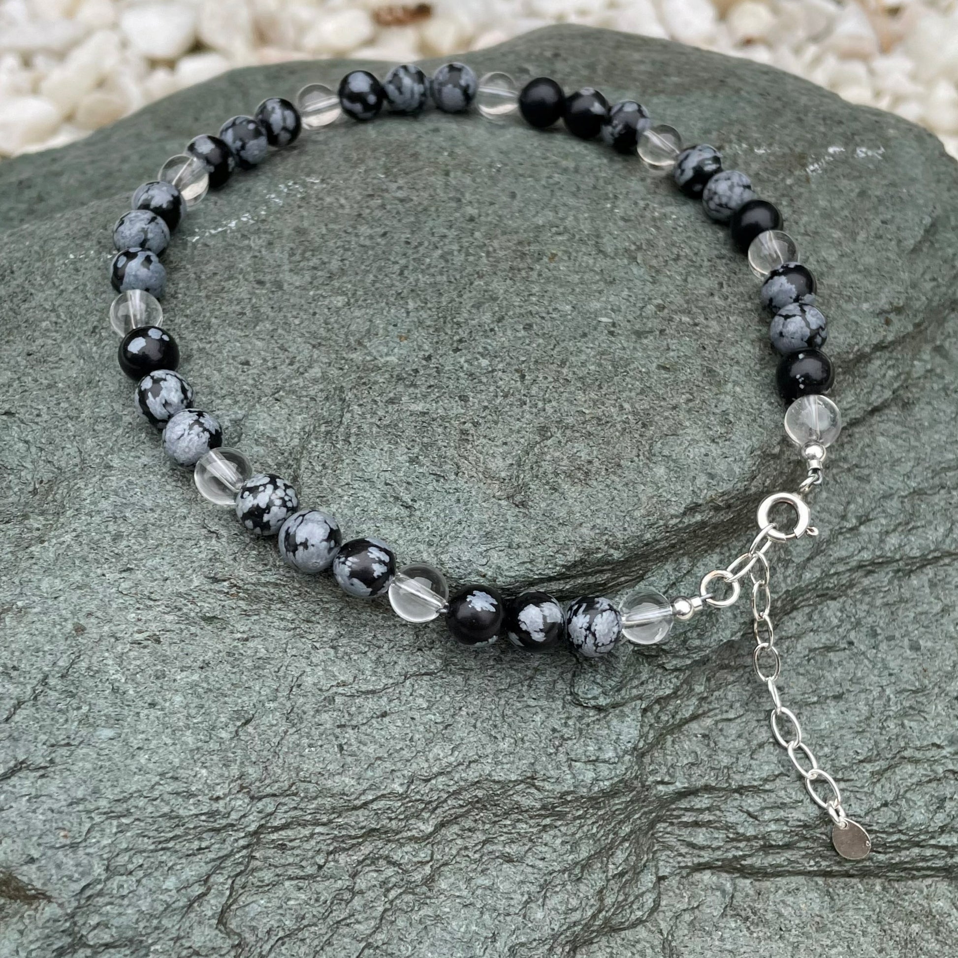 Snowflake obsidian crystal anklet