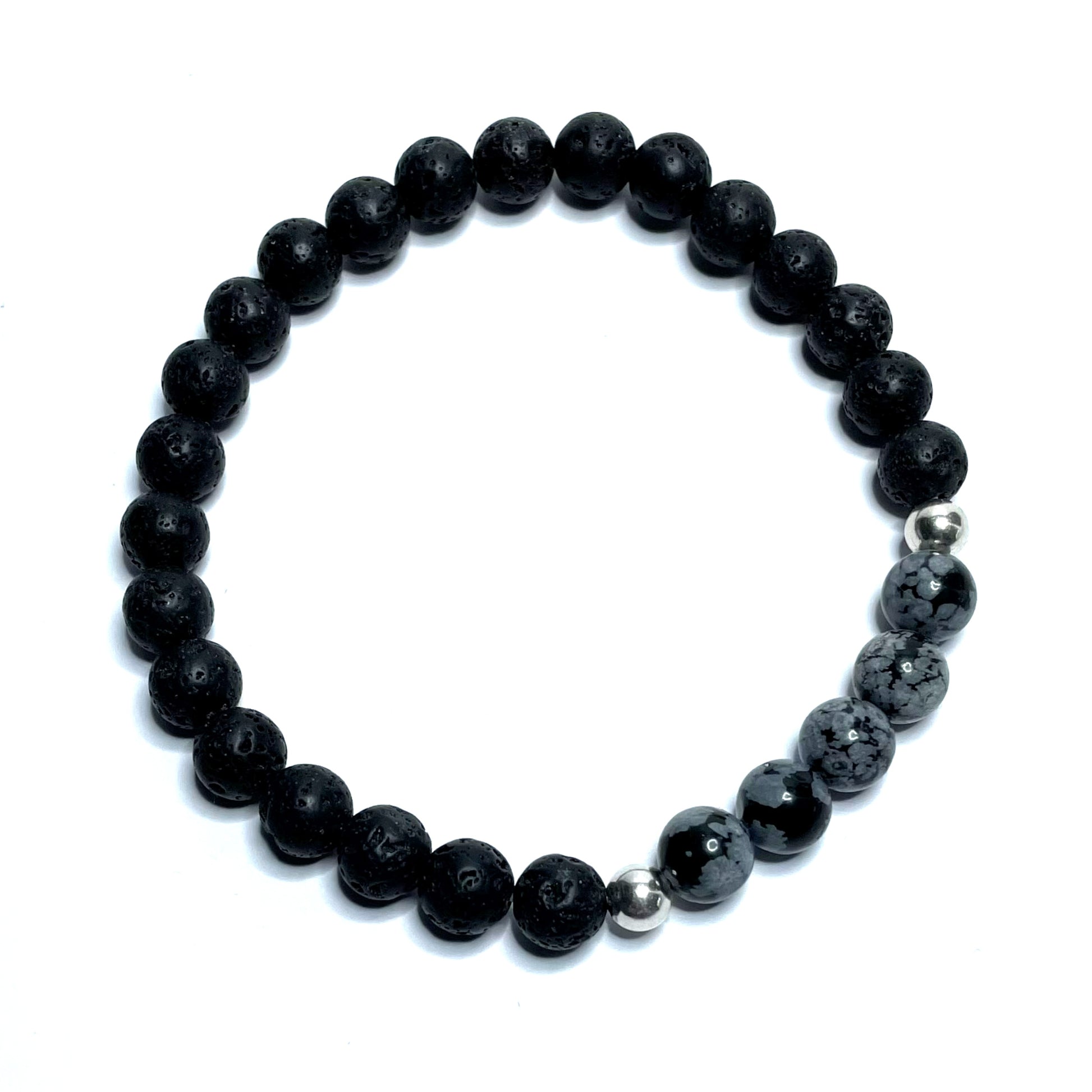 Snowflake obsidian bracelet with lava rock beads